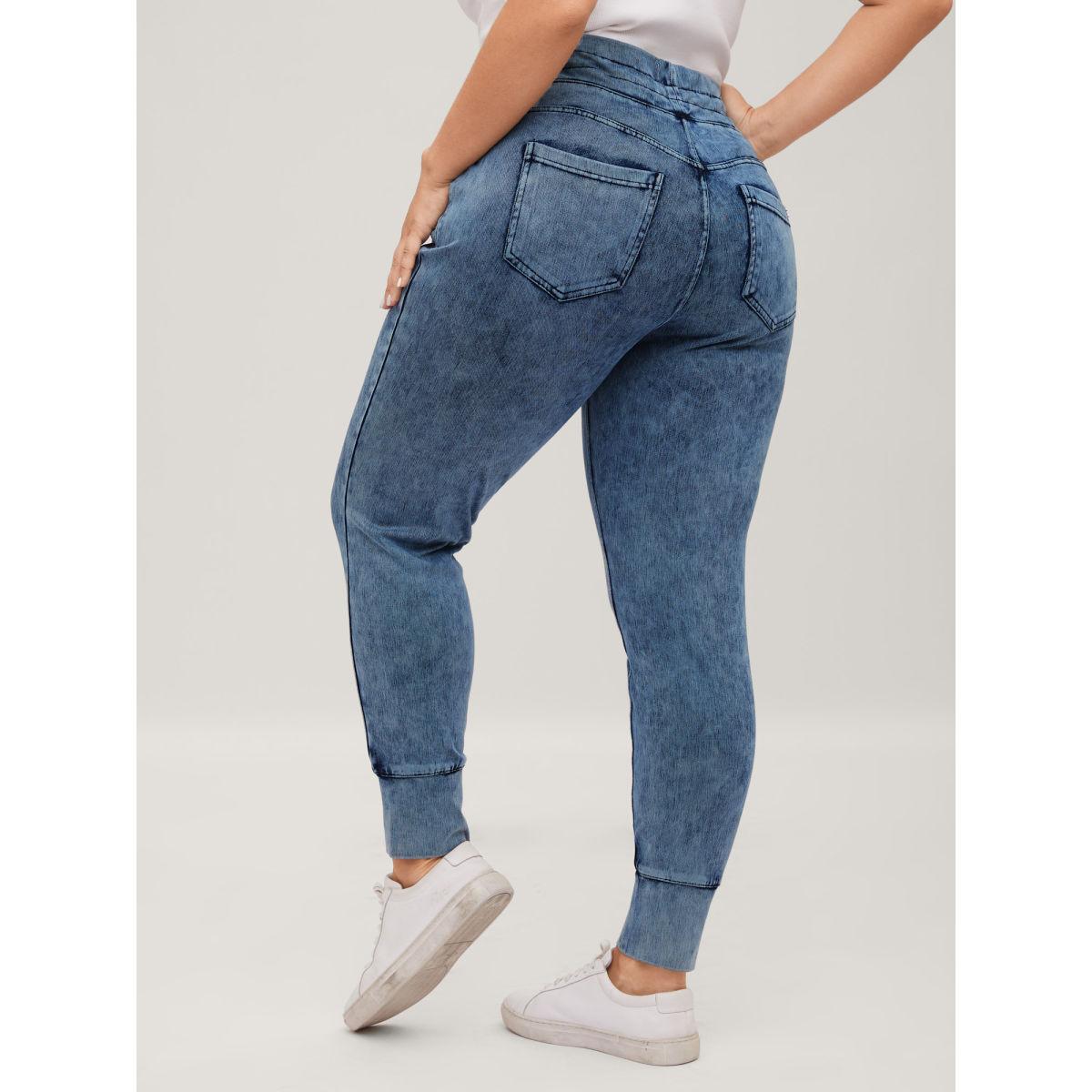 Plus Size Stretchy Waist-Tie Skinny-Fit Jeans Women Midblue High stretch Slanted pocket Jeans BloomChic 22/3X Product Image