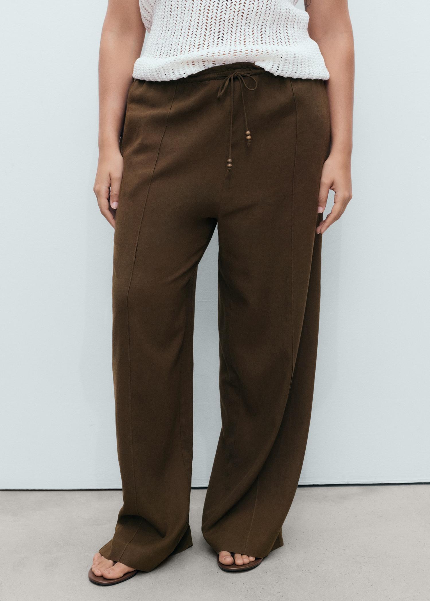 Linen-blend elastic waist pants - Women | MANGO USA Product Image