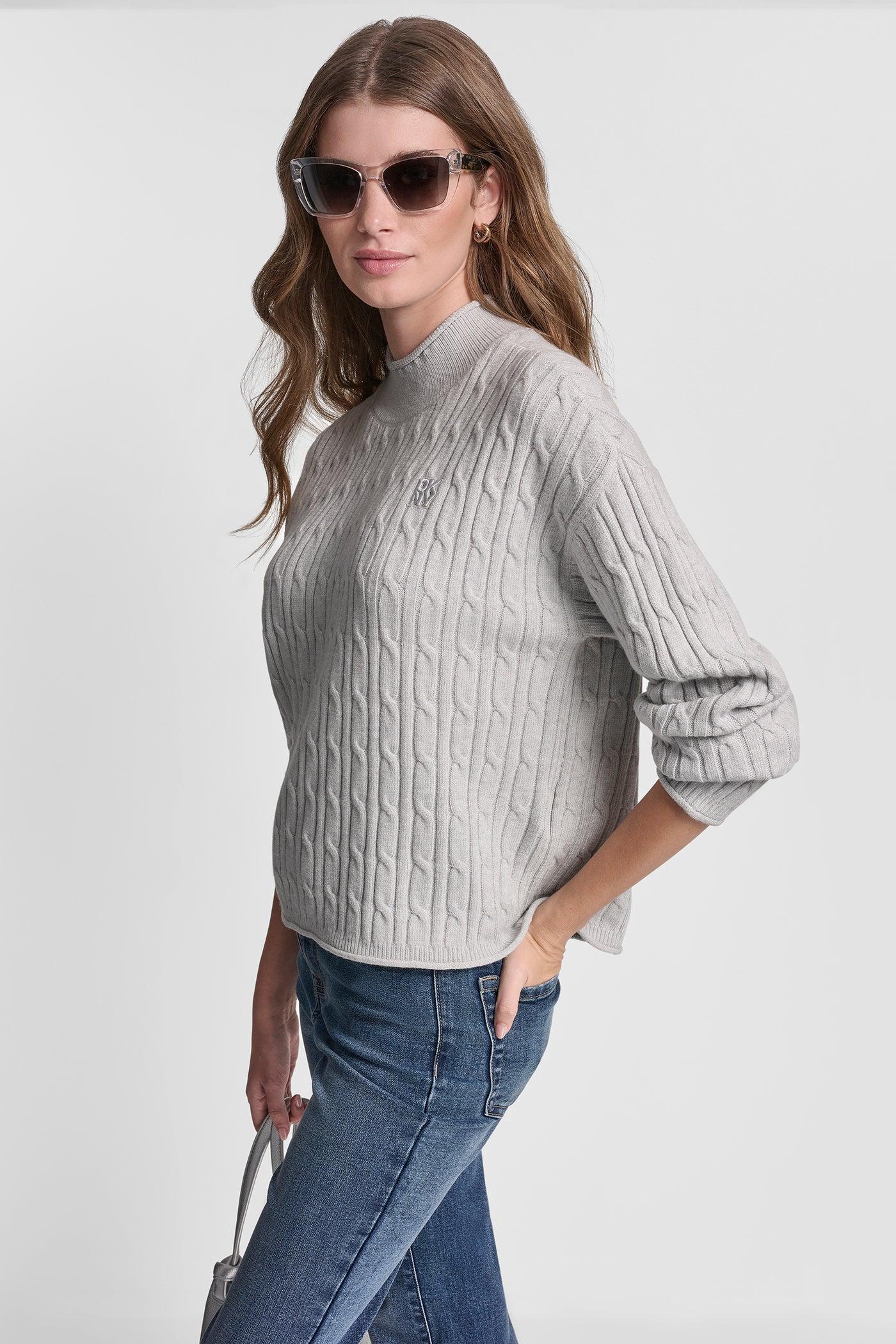 MOCK NECK DROP SHOULDER CABLE SWEATER Product Image