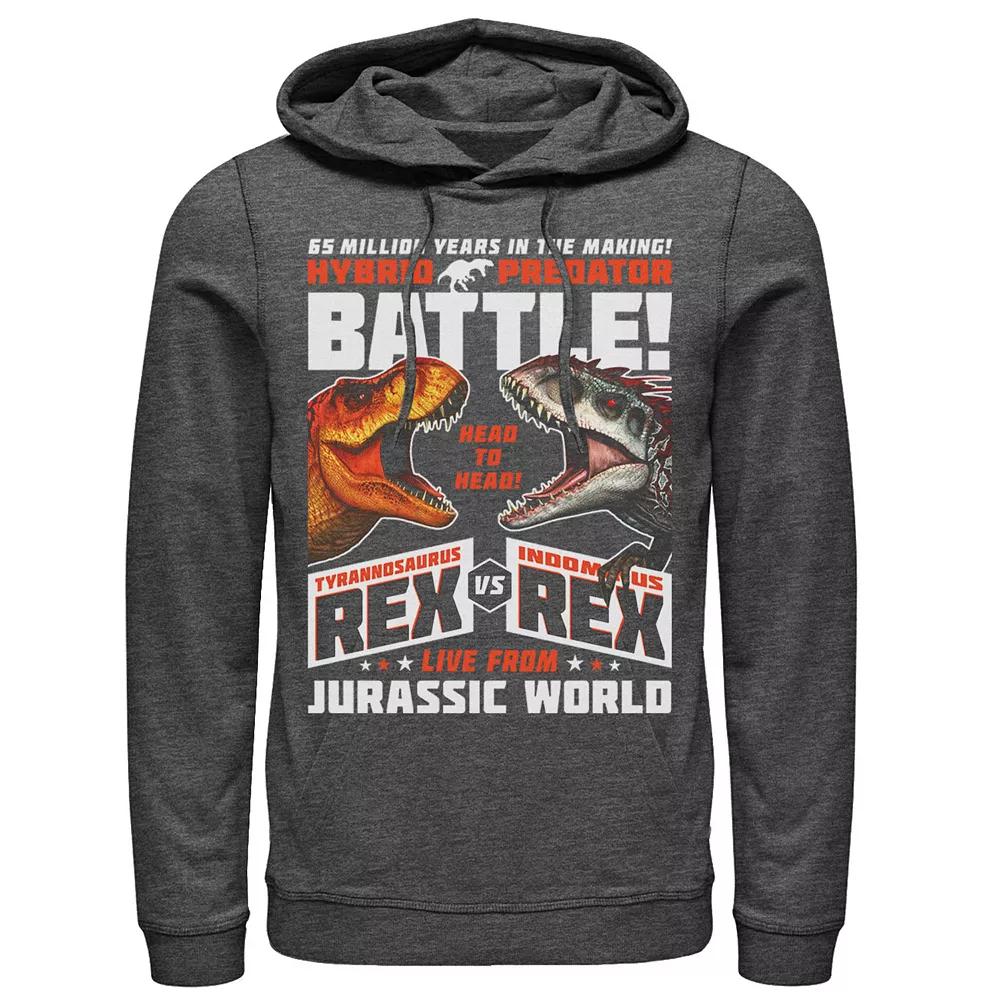 Men's Jurassic World T-Rex VS I-Rex Battle Poster Pullover Graphic Hoodie,  Product Image