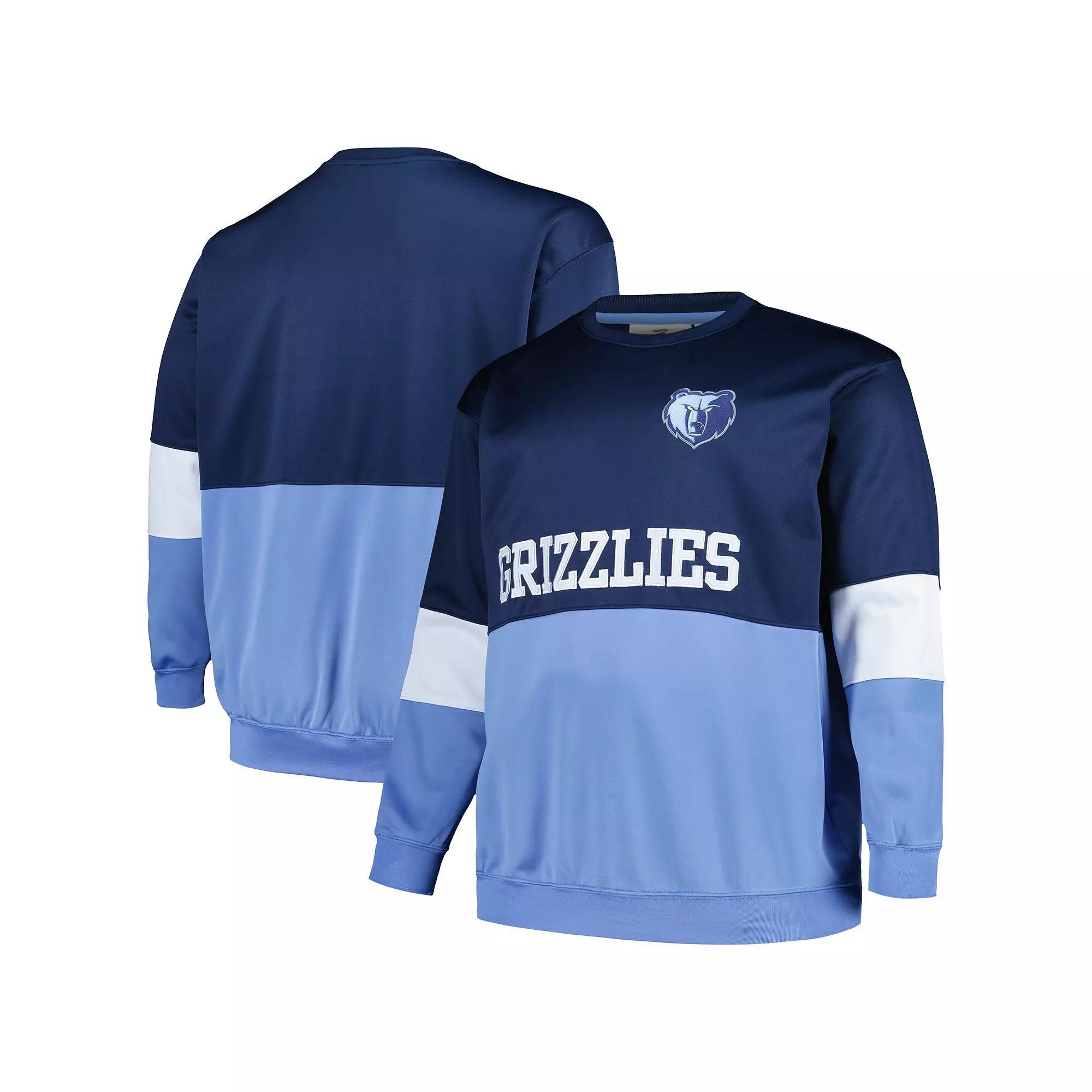 Men's Fanatics Branded Navy/Light Blue Memphis Grizzlies Big & Tall Split Pullover Sweatshirt,  Product Image