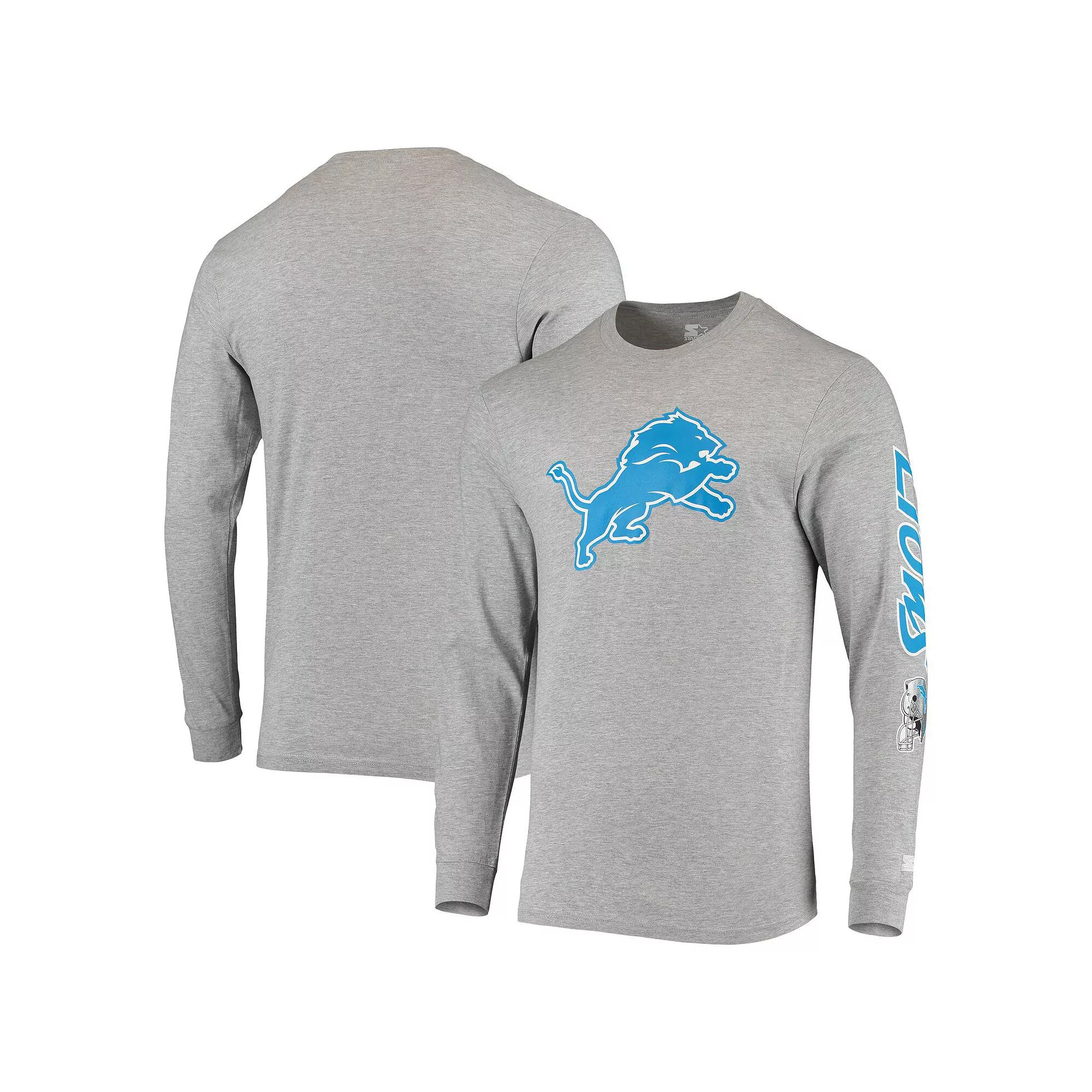 Men's Starter Heathered Gray Detroit Lions Halftime Long Sleeve T-Shirt, Size: Large, Grey Product Image
