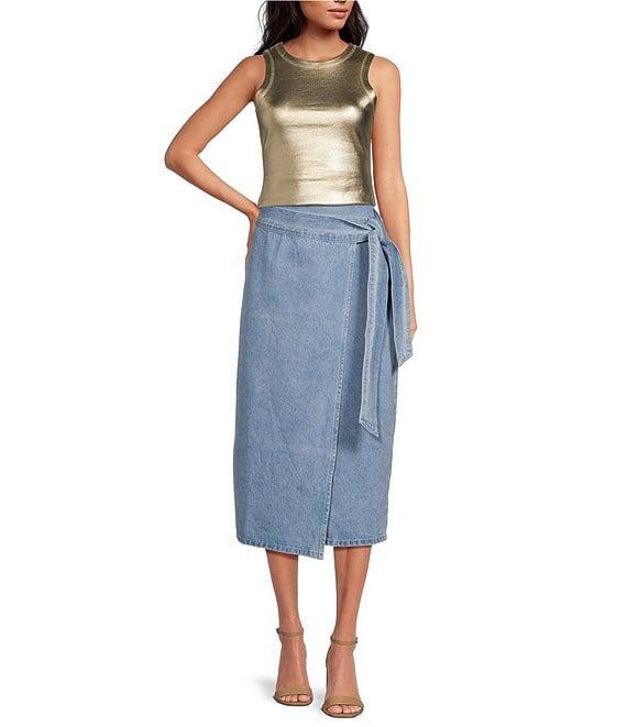 Never Fully Dress Jaspre Denim Tie Wrap Midi Skirt Product Image