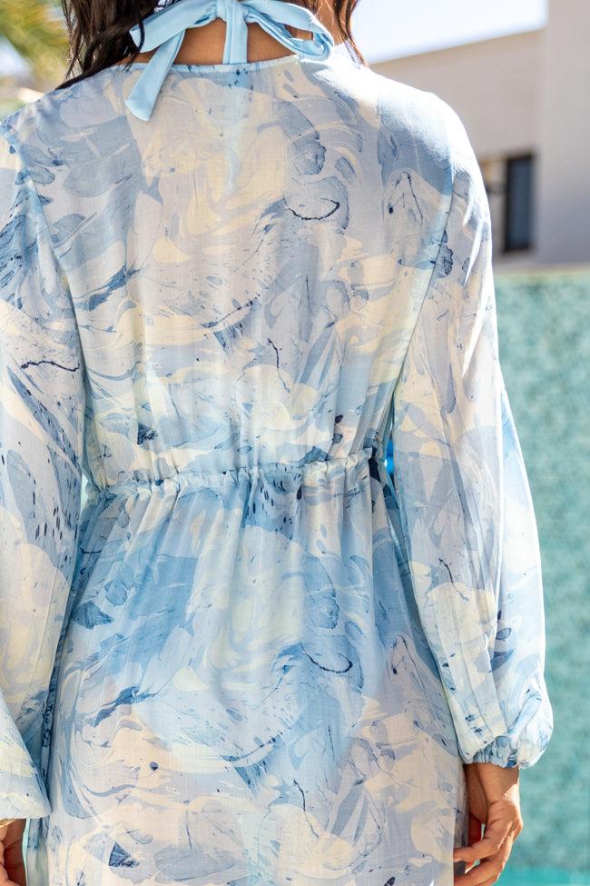 Shine On Blue Printed Long Sleeve Swim Cover-up FINAL SALE Product Image