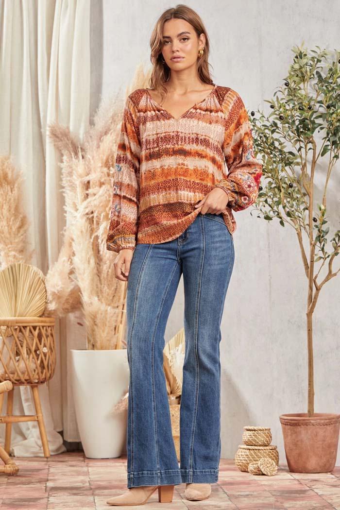 Split Neckline Printed Blouse Product Image