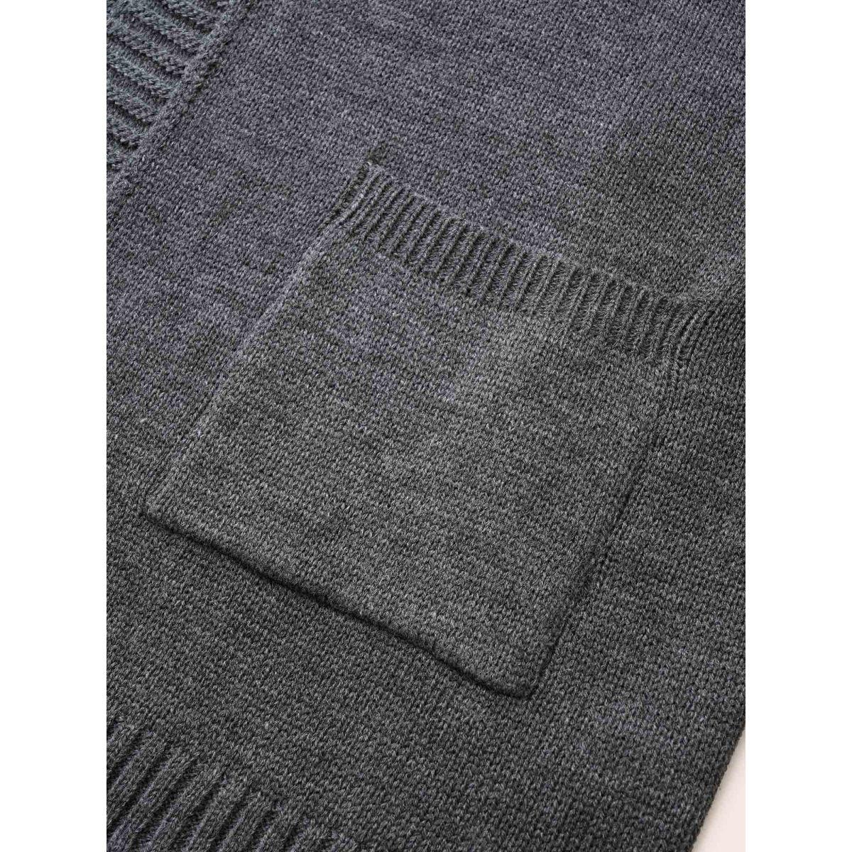 Plus Size Boho Contrast Jacquard Patched Pocket Cardigan Multicolor Women Casual Loose Long Sleeve Dailywear Cardigans BloomChic 12/L Product Image