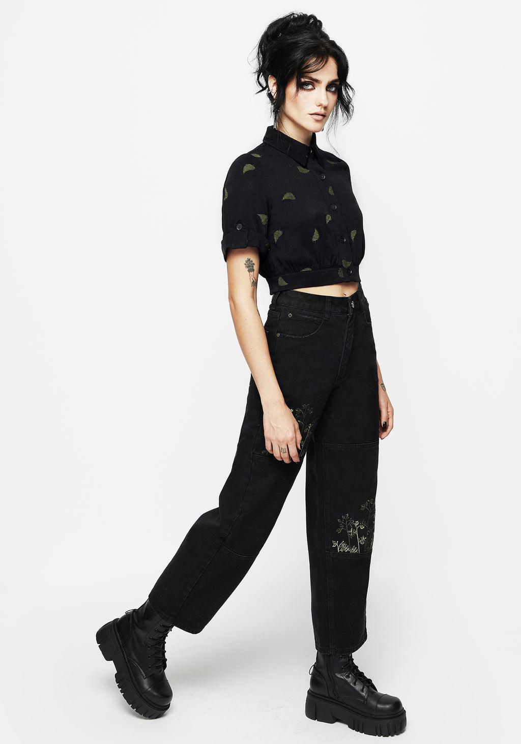 Osmunda Fern Embroidered Short Sleeve Crop Shirt Product Image
