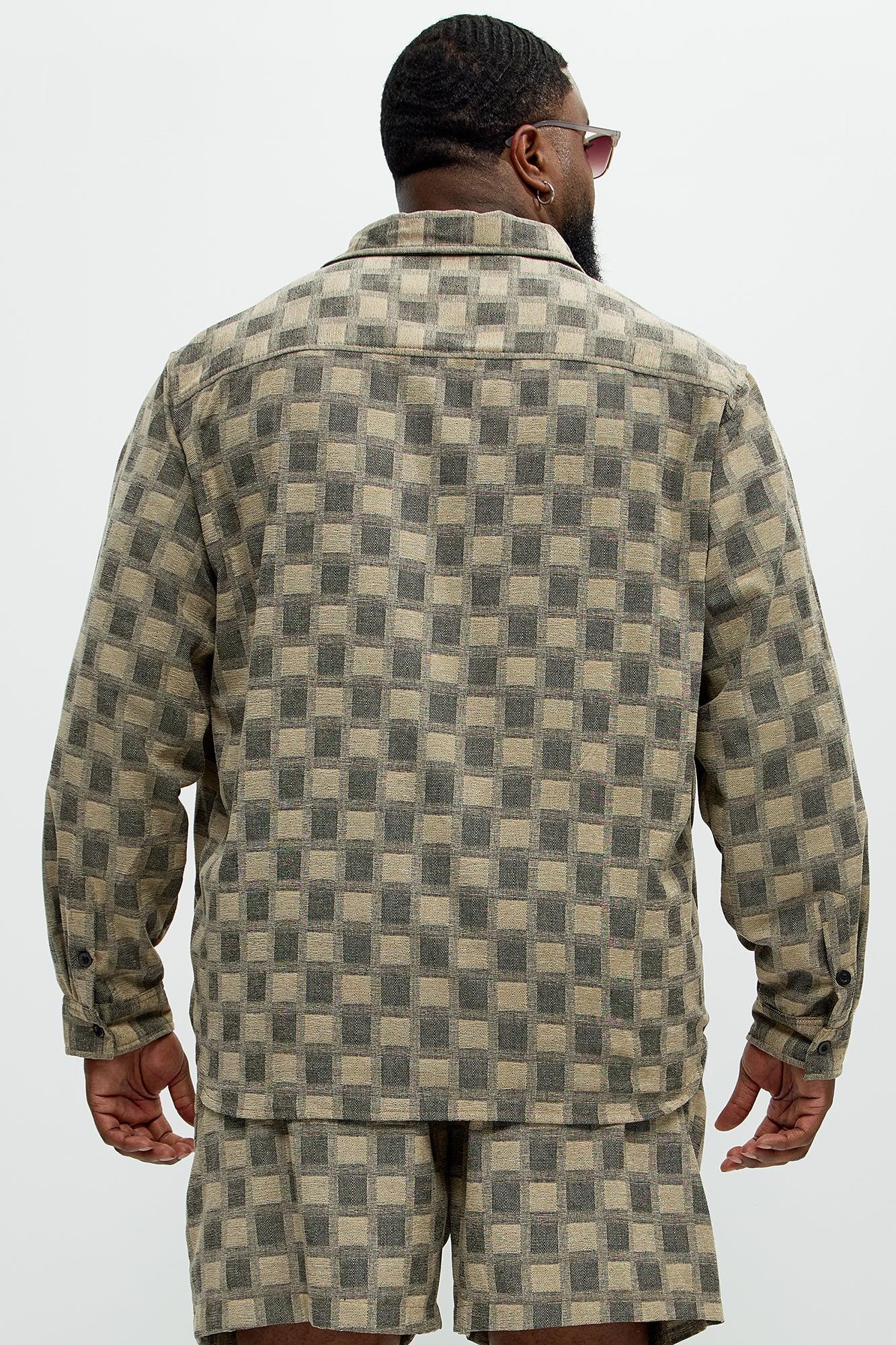 Jacquard Checker Relaxed Shirt - Taupe/combo Product Image