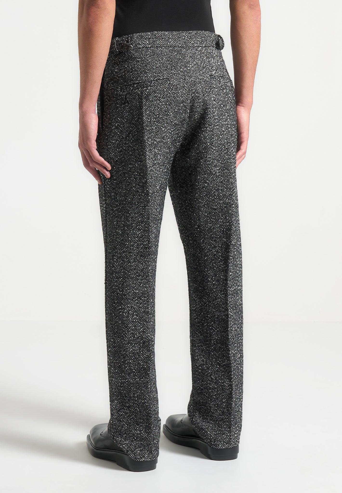 Joseph - Regular Fit Herringbone Wool Blend Tailored Trousers - Black Male Product Image