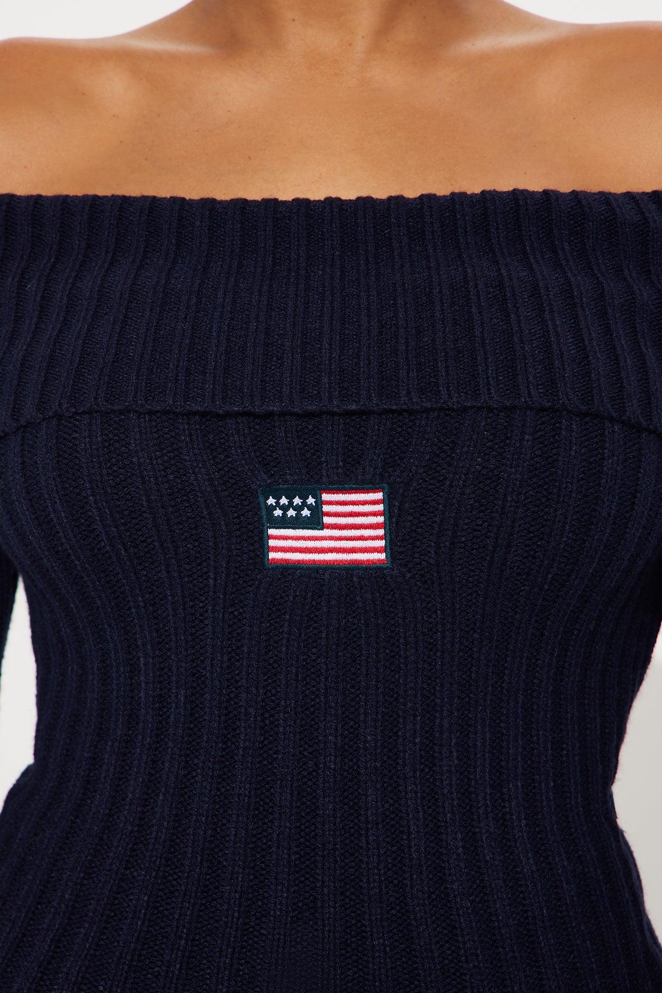 Patriotic Off Shoulder Sweater - Navy Product Image