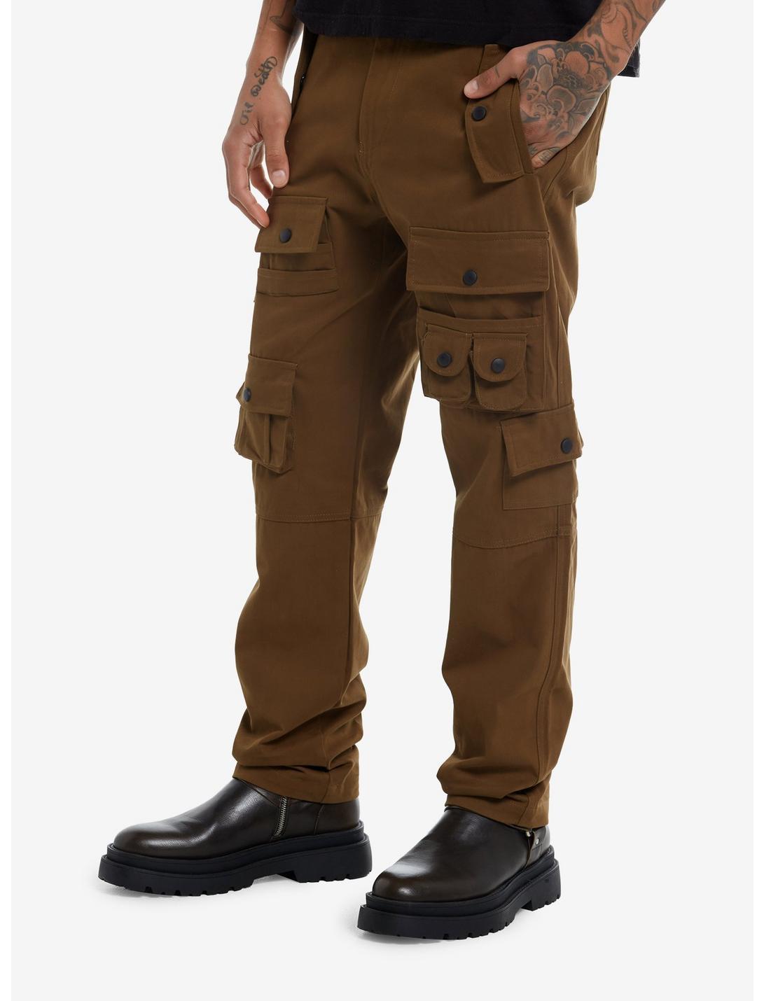 Brown Multi-Pocket Cargo Pants With Belt Product Image