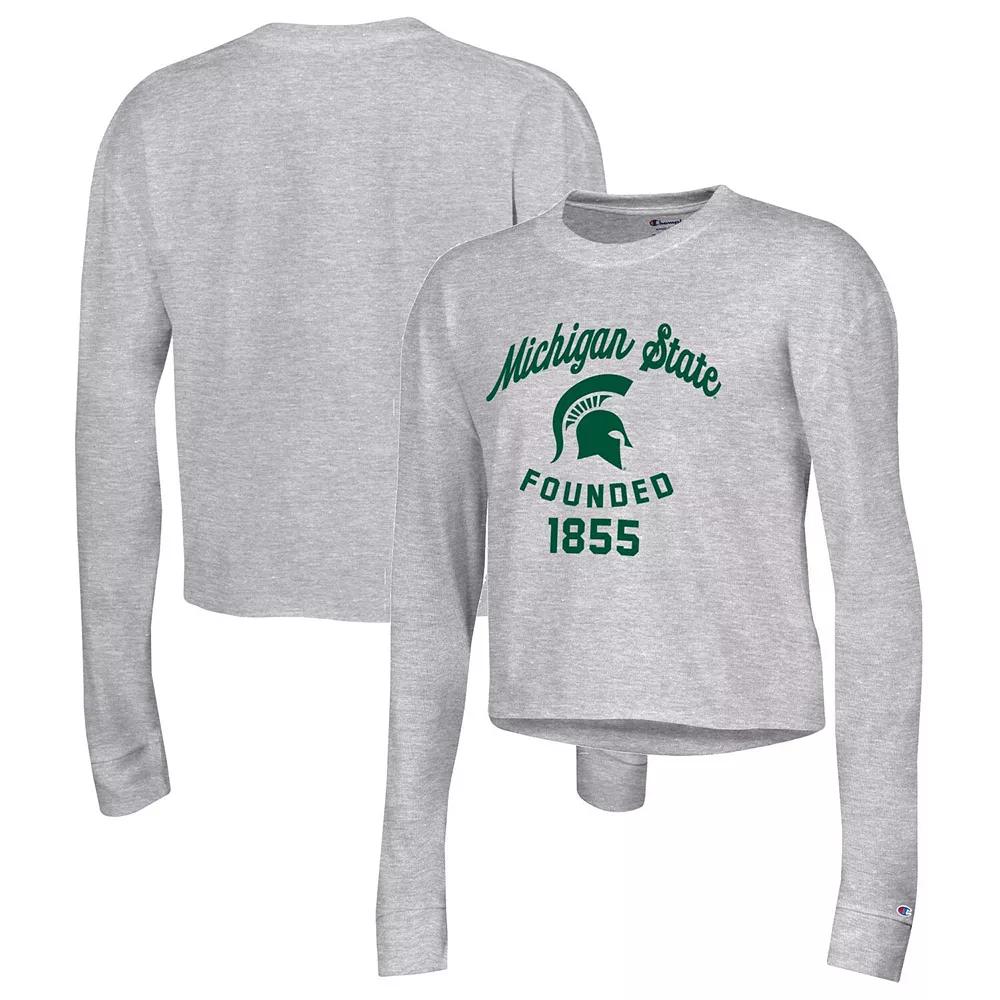 Women's Champion Heather Gray Michigan State Spartans Boyfriend Cropped Long Sleeve T-Shirt, Size: XL, Grey Product Image