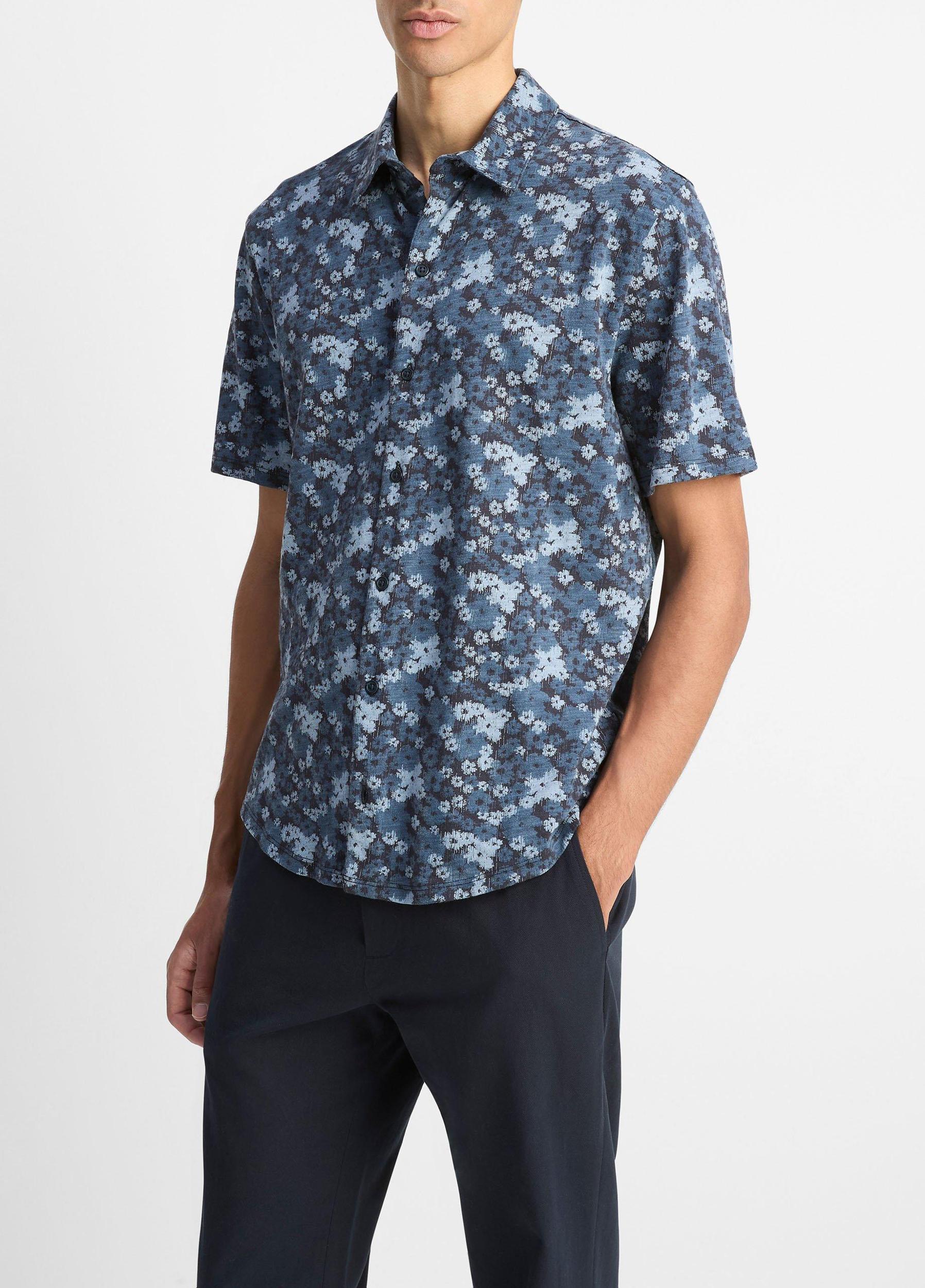 Floral Slub Cotton Short-Sleeve Button-Front Shirt Product Image