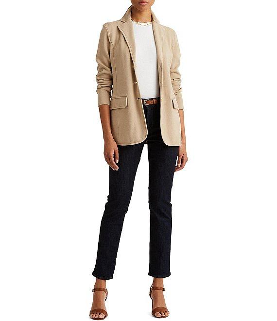 Lauren Ralph Lauren Notch Lapel Long Sleeve Cotton Knit Blazer Product Image