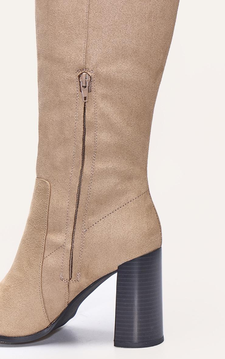 Stone Faux Suede Round Toe High Block Heel Knee High Boots Product Image