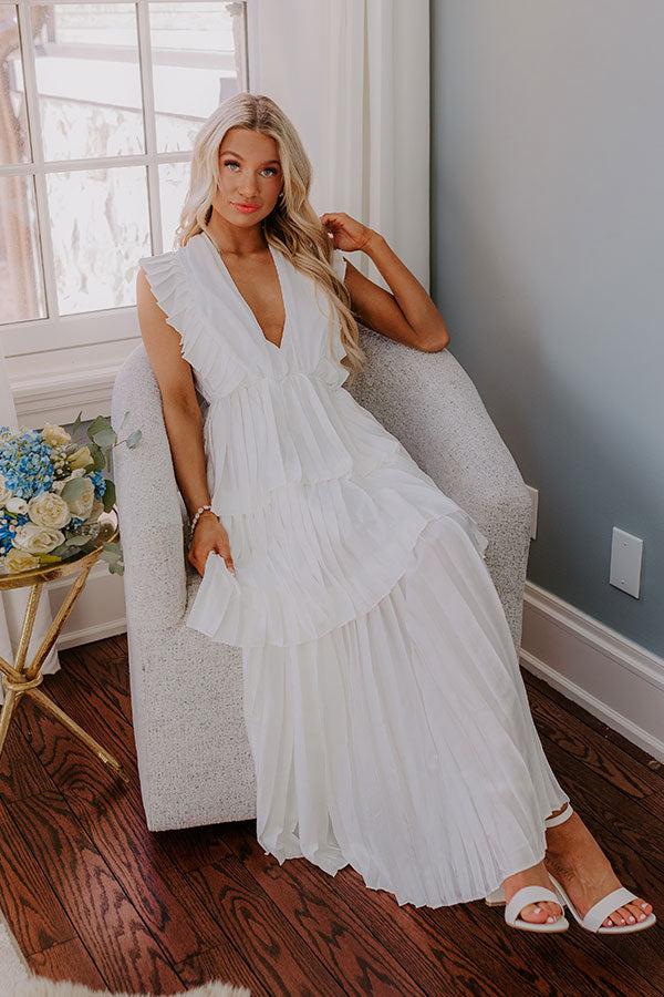 Seeking Champagne Pleated Maxi Dress In White Product Image