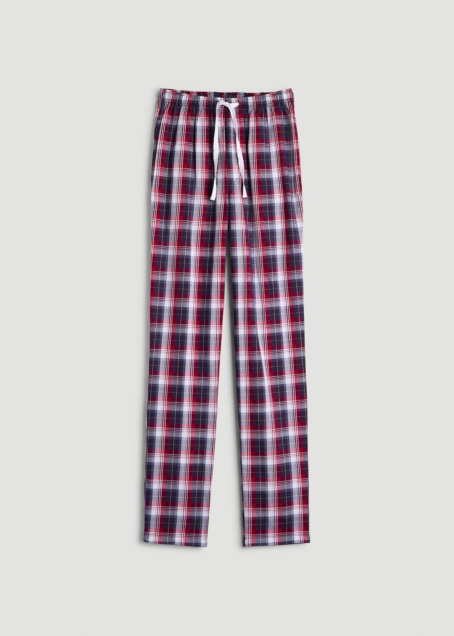 Woven Pajama Pants for Tall Men in Dark Blue & Red Plaid Male Product Image