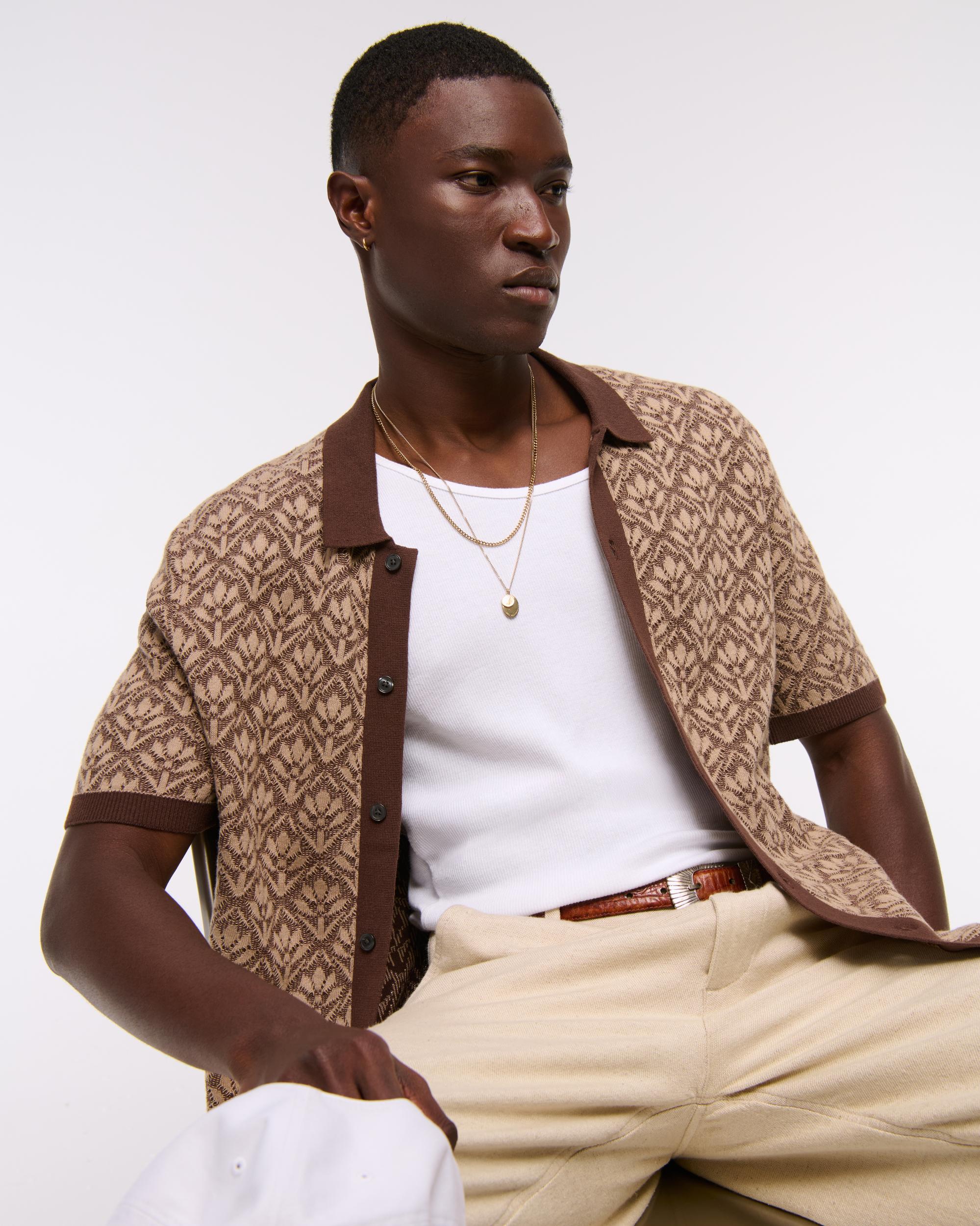 Jacquard Pattern Button-Through Sweater Polo Product Image