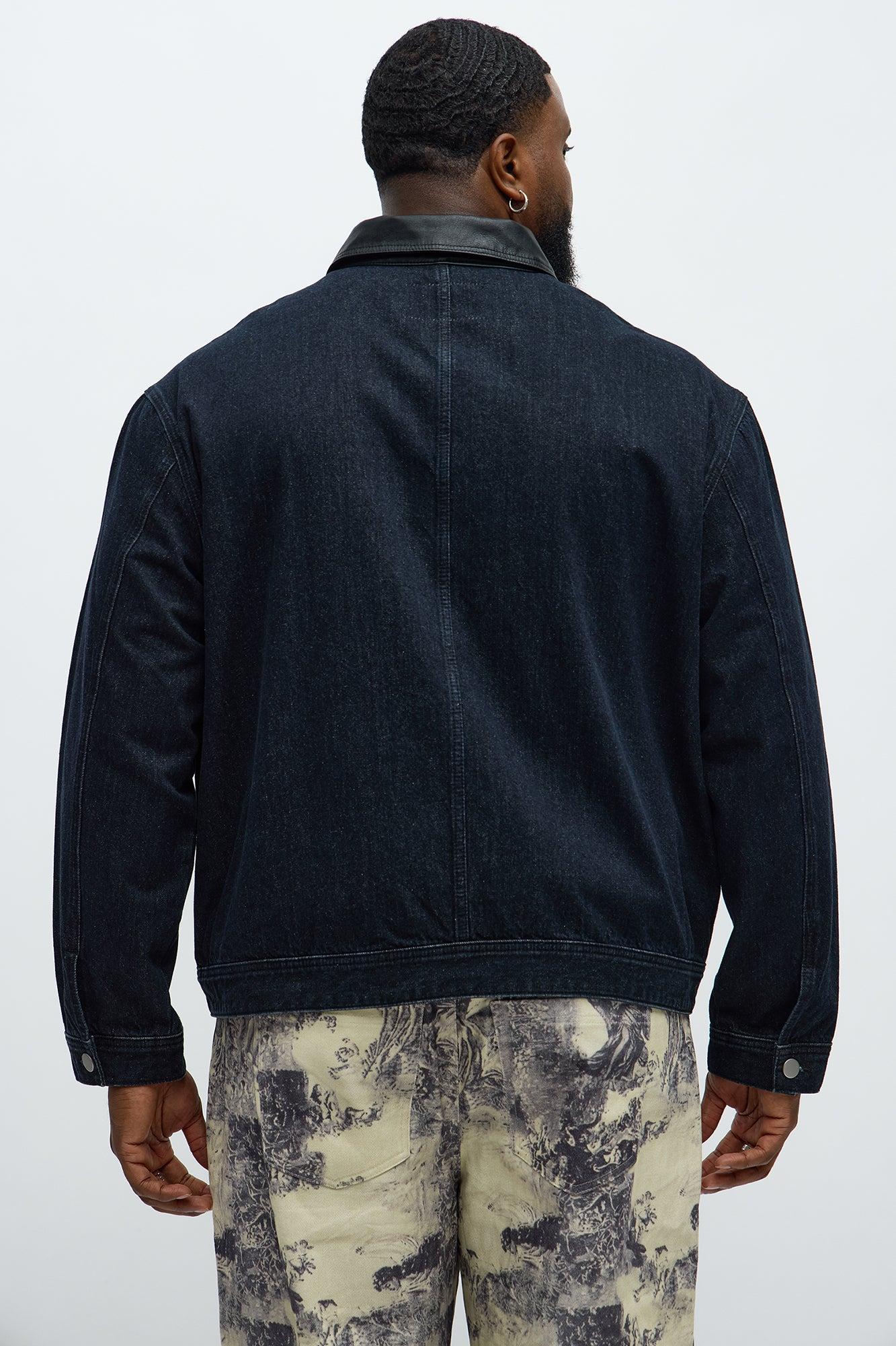 Contrast Collar Denim Jacket - Dark Denim Male Product Image