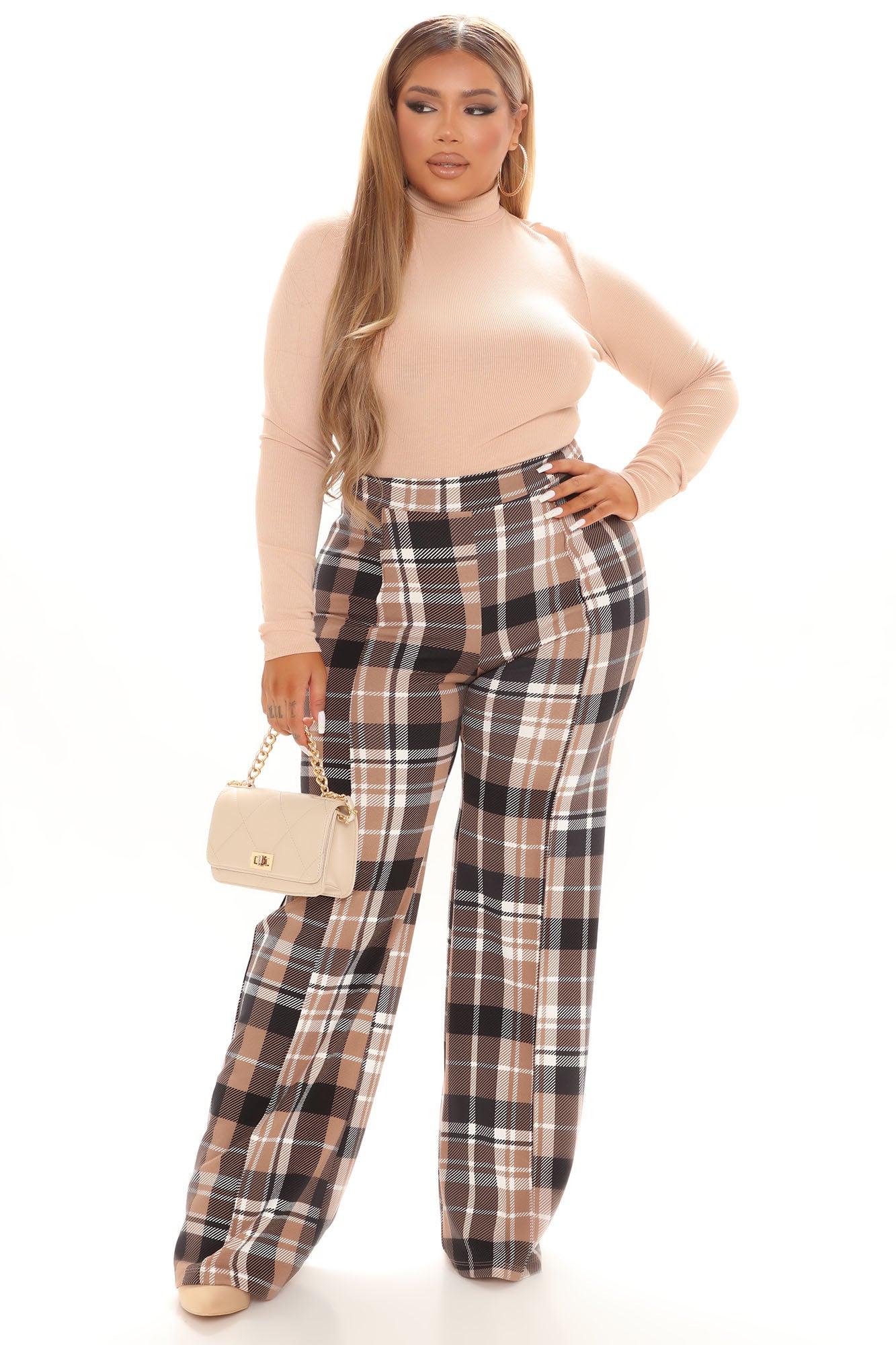 Victoria High Waisted Dress Pant Plaid - Taupe/combo Product Image