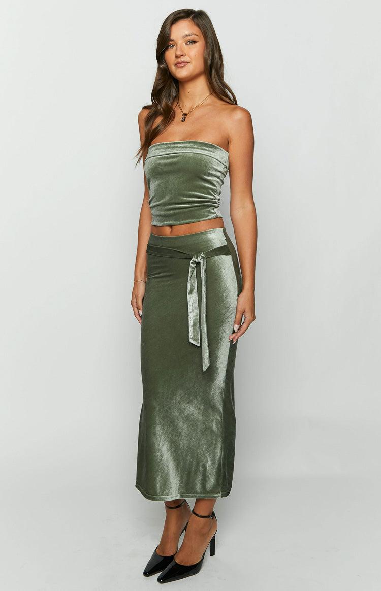 Arleth Green Velvet Maxi Skirt Product Image