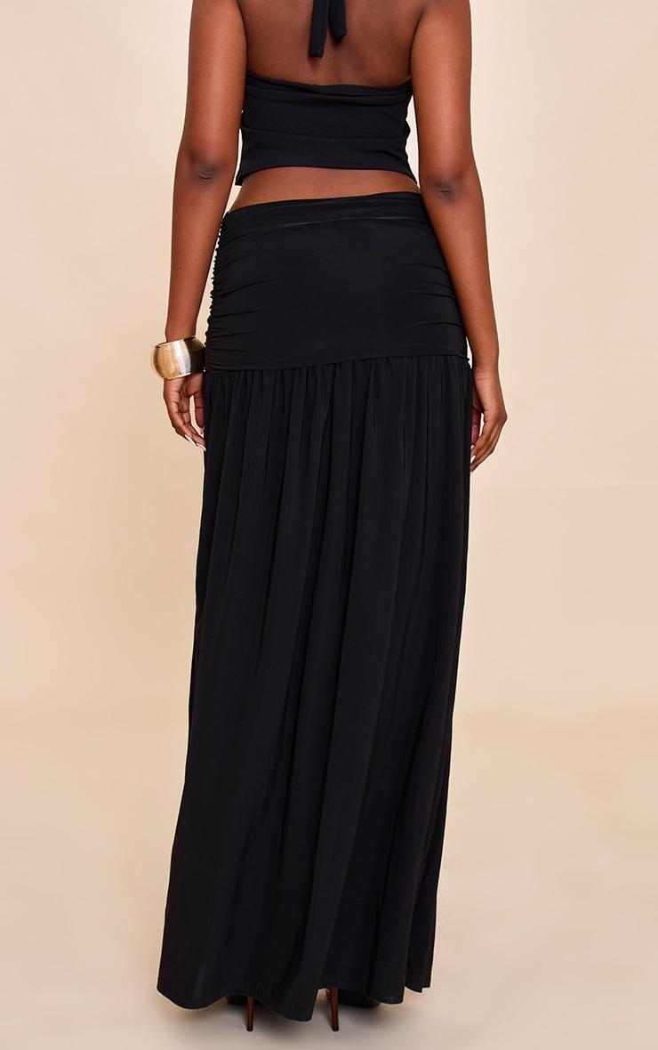 Black Overlay Detail Double Layer Slinky Maxi Skirt Product Image