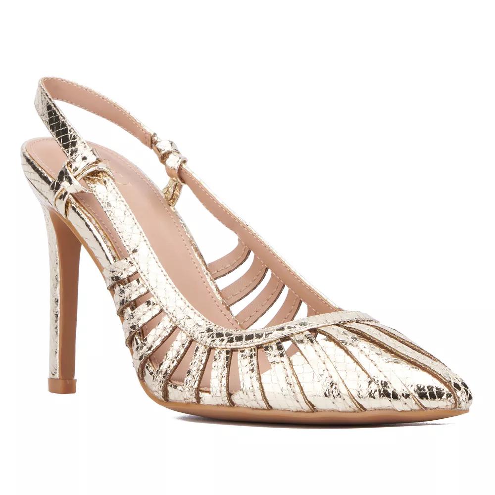 New York & Company® Magdalene Women's Metallic Sling Back Heels, Size: 8.5, Gold Product Image