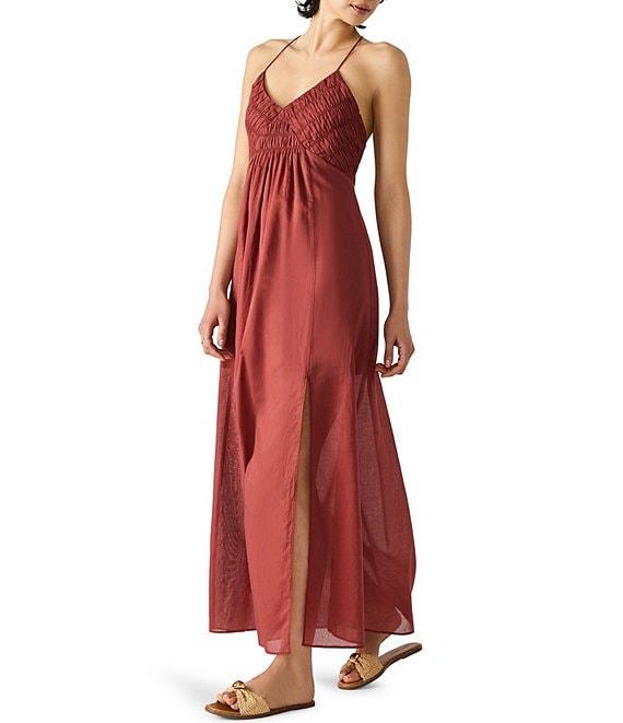 Steve Madden Brianna V-Neck Halter Top Smocked Maxi Dress Product Image