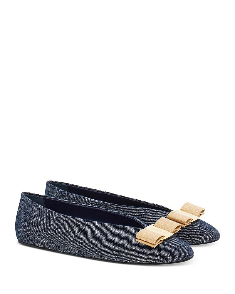 Ferragamo Womens Vanna Denim Bow Ballet Flats Product Image