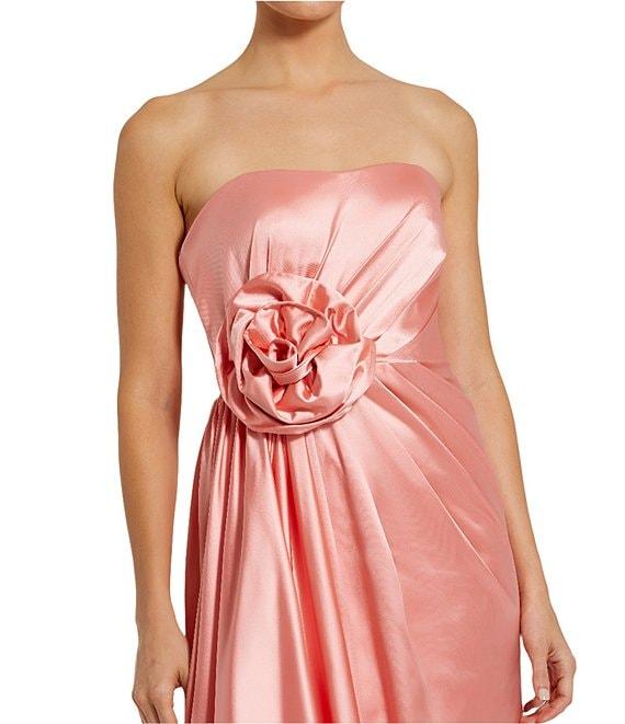 Mac Duggal Satin Strapless Neck Sleeveless Rosette A-Line Gown Product Image