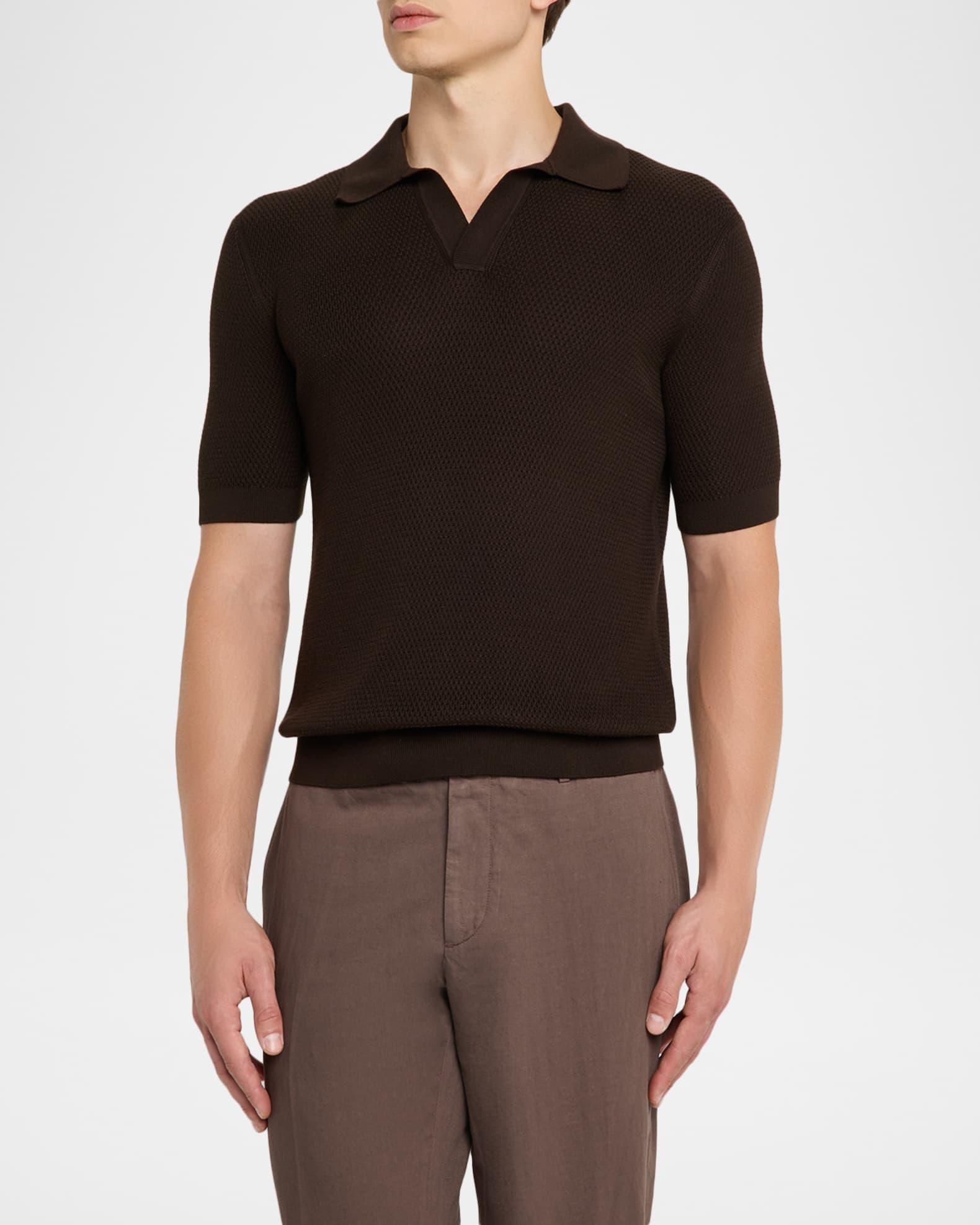 Men's Textured Johnny Collar Short-Sleeve Polo Sweater Product Image