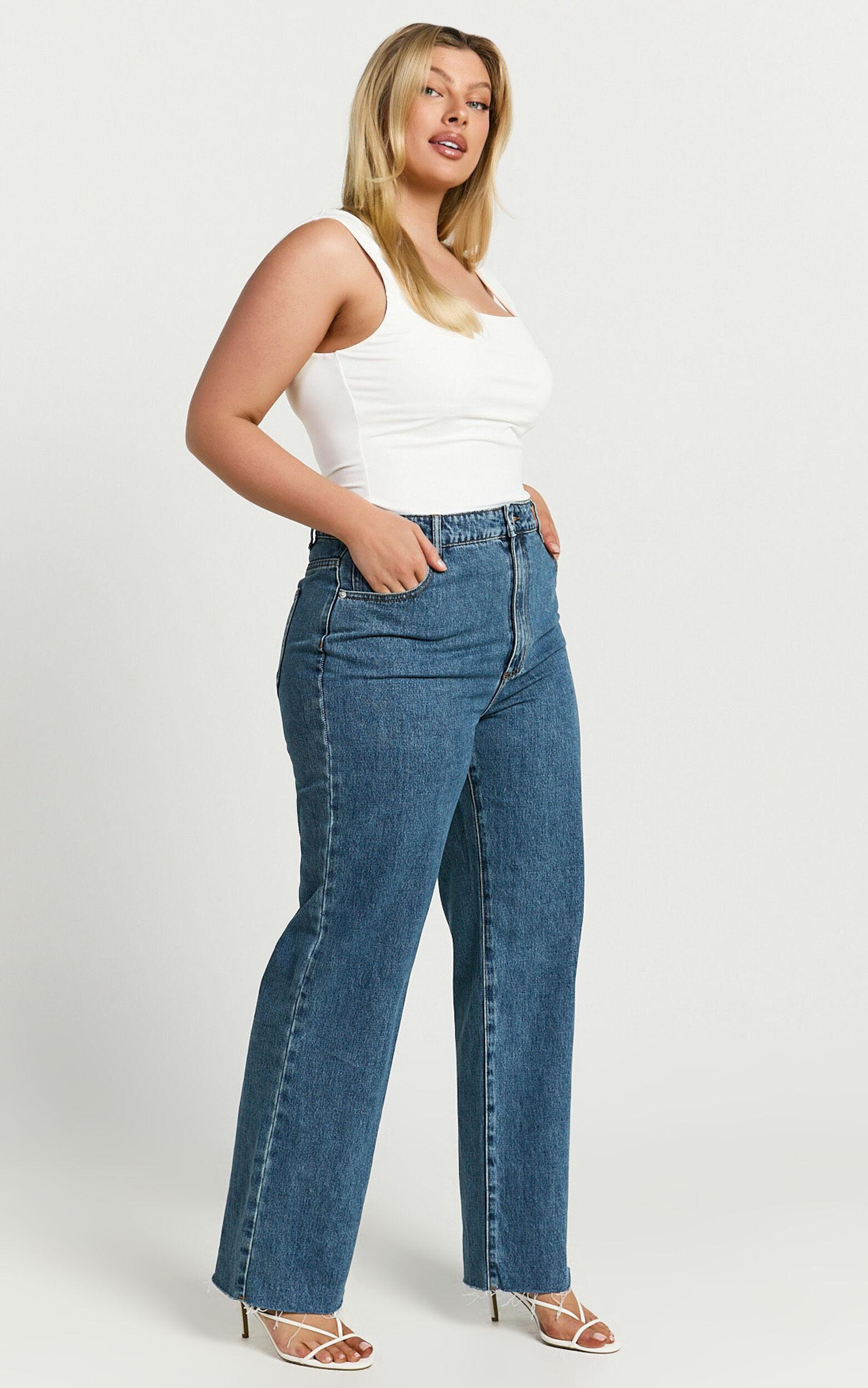 Dexter Jeans - High Waisted Straight Leg Denim Jeans in Dark Blue Wash Product Image