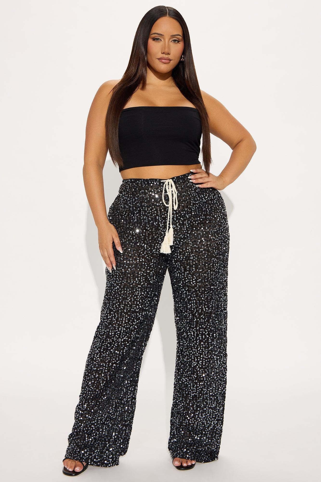 Nayelly Wide Leg Sequin Pant - Black Product Image