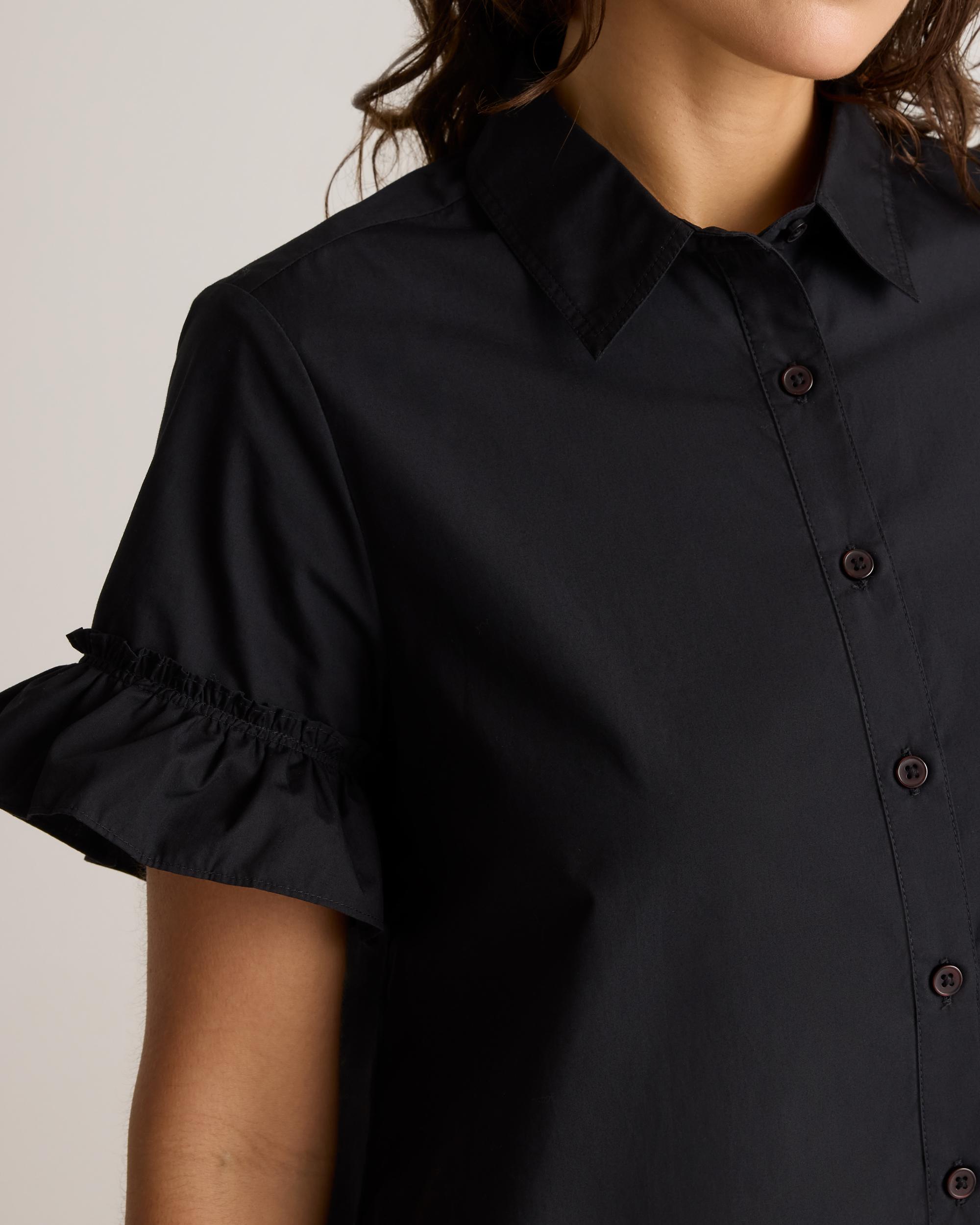 Quince | Women's Poplin Short Sleeve Ruffle Shirt Dress Organic Cotton Product Image