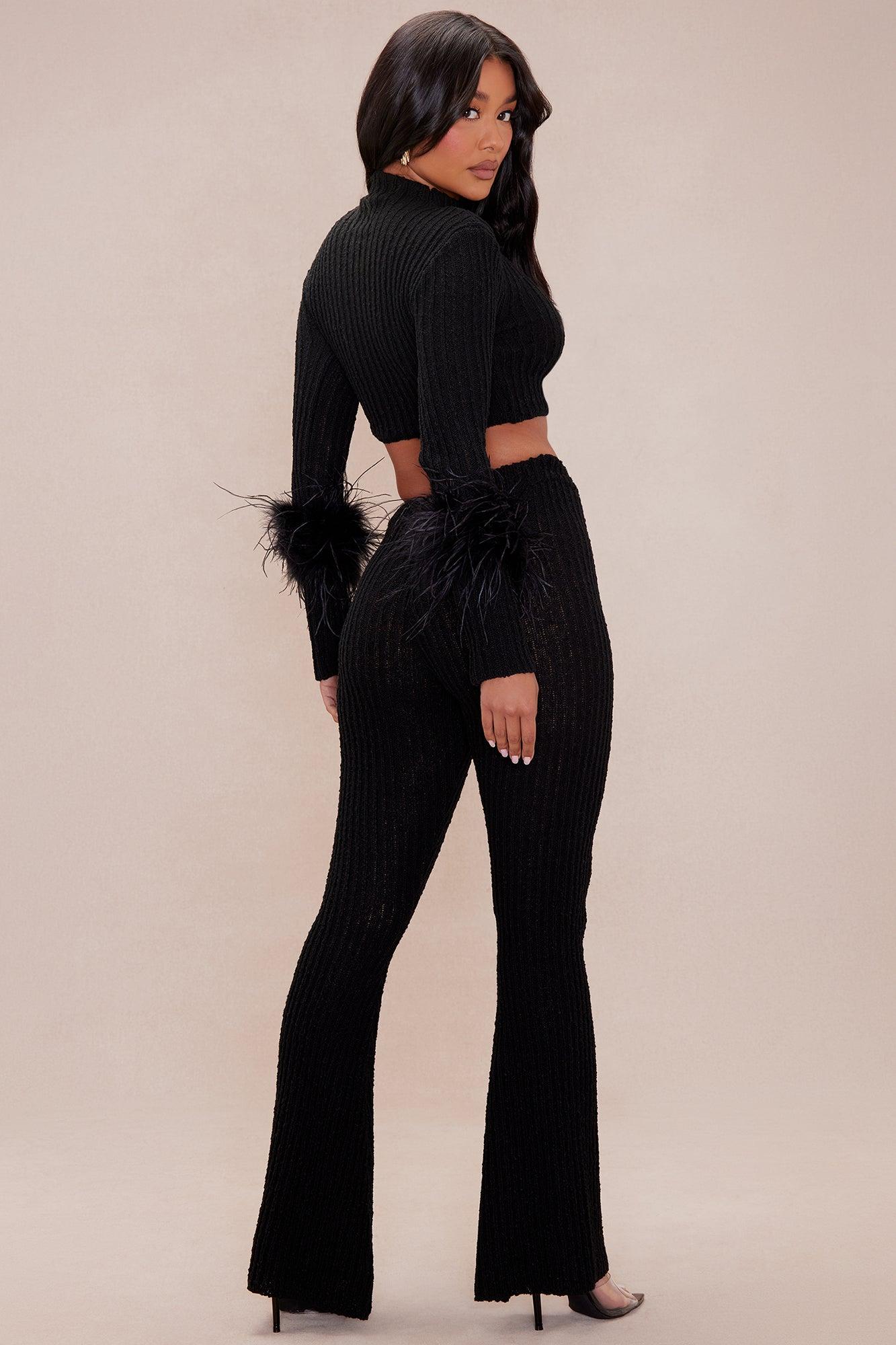 Hannah Feather Sweater Pant Set - Black Product Image