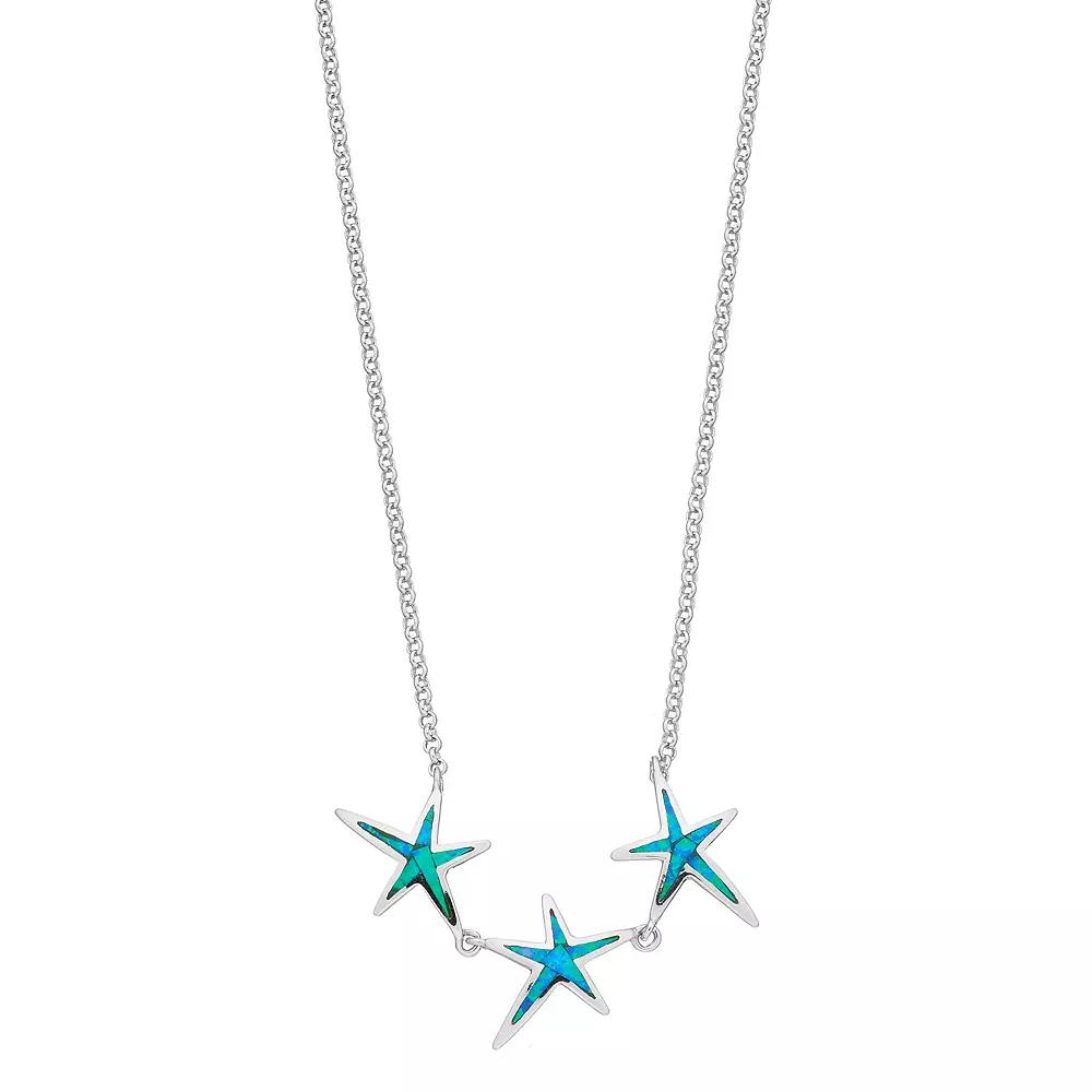 Sterling Silver Lab-Created Blue Opal Starfish Necklace, Women's Product Image