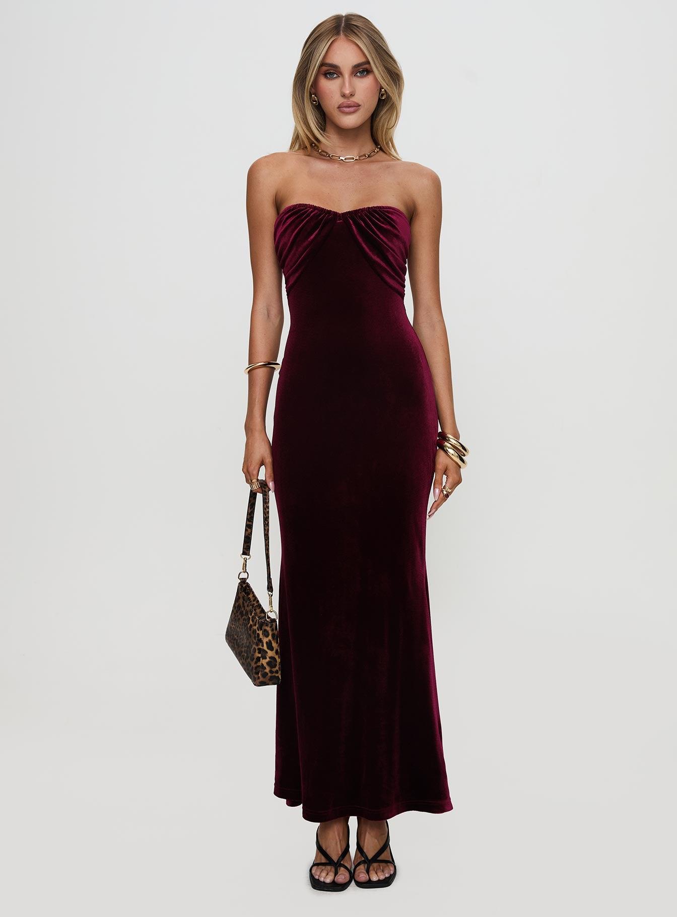 Irena Strapless Maxi Dress Burgundy Product Image