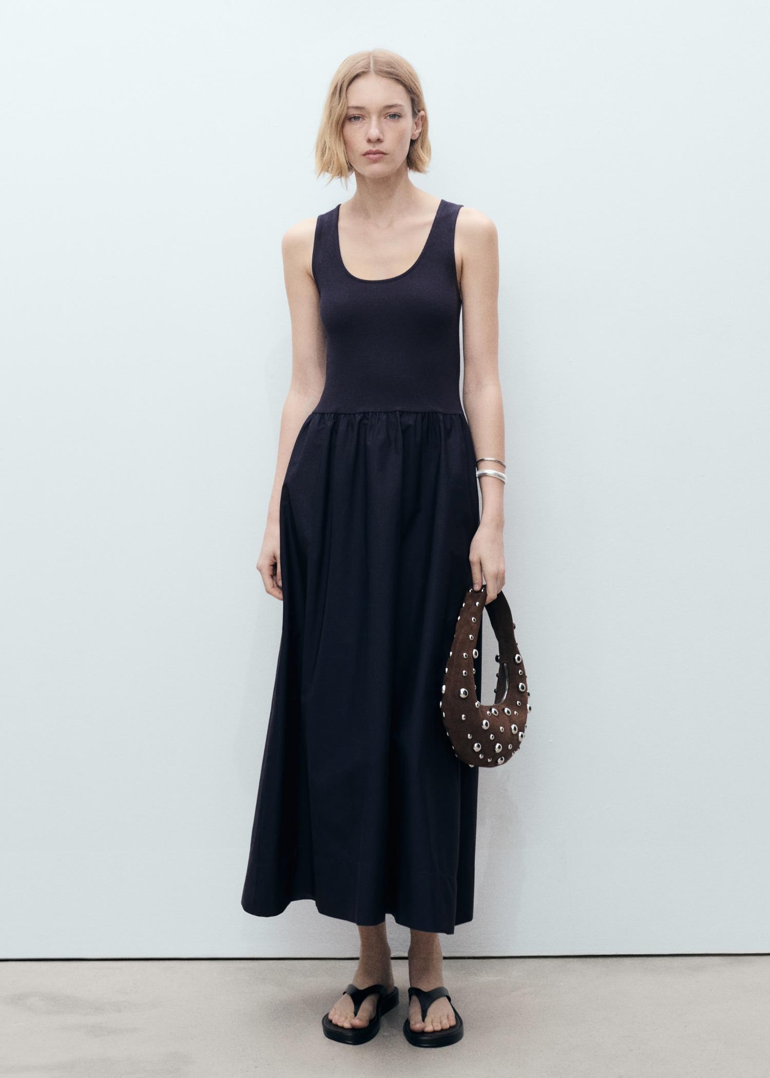 Flared dress in combined fabric - Women | MANGO USA Product Image