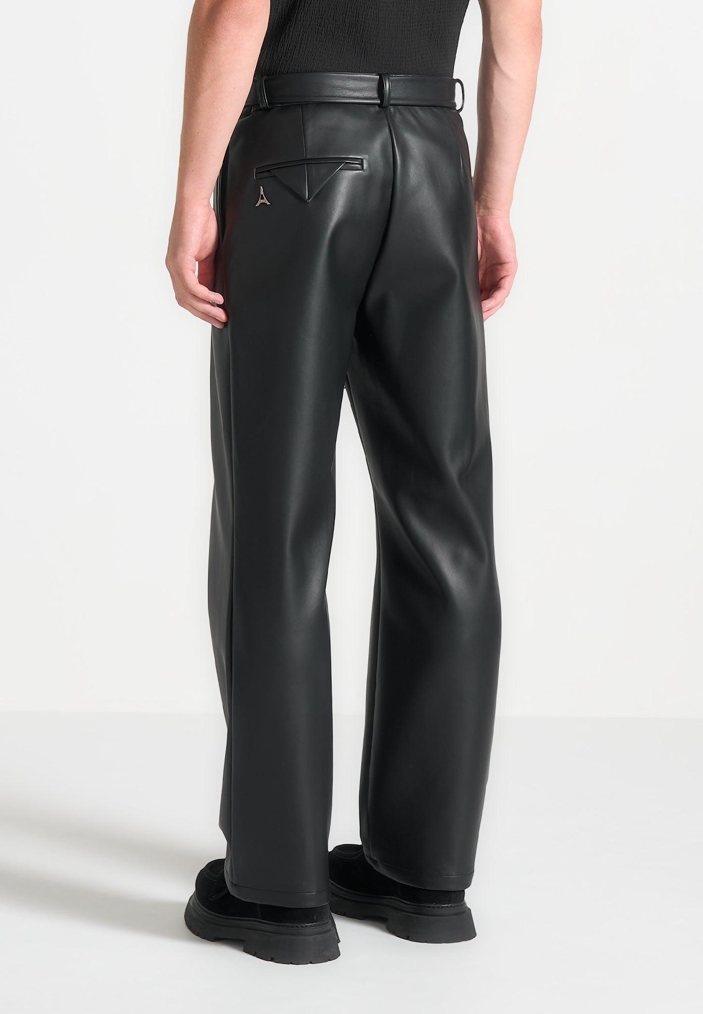 Serge - Relaxed Fit Leather Pleated Trousers - Black Male Product Image