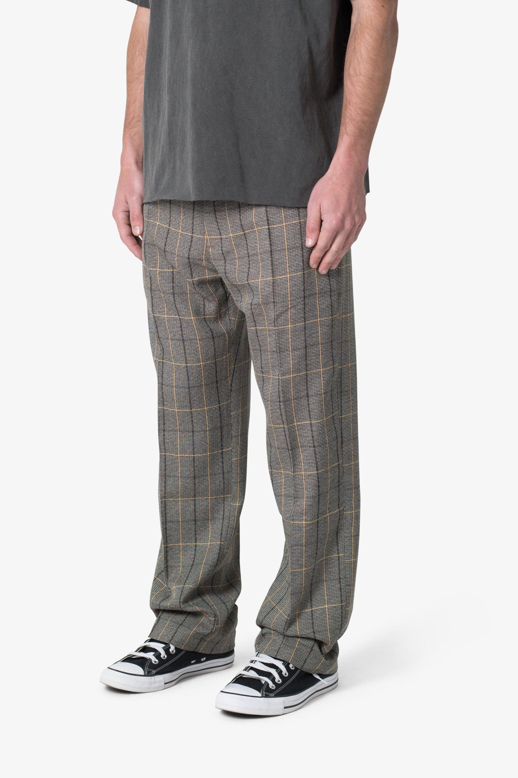 Pleated Plaid Trousers - Light Brown/Cream Product Image