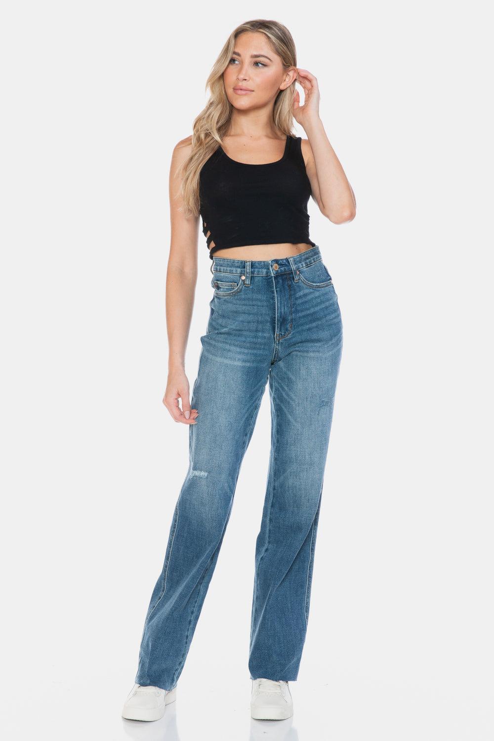 88848   Andie Hi-Rise Tummy Control Cut Raw Hem Straight Judy Blue Jeans - ONLINE EXCLUSIVE! Product Image