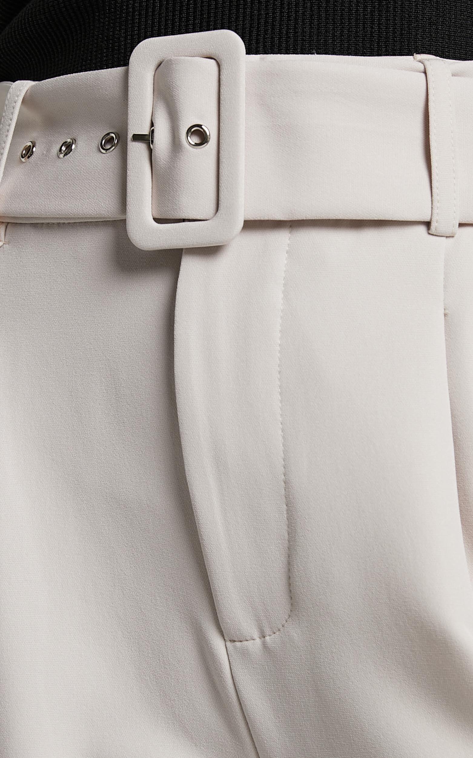 Milica Trousers - Belted High Waisted Trousers in Beige Product Image