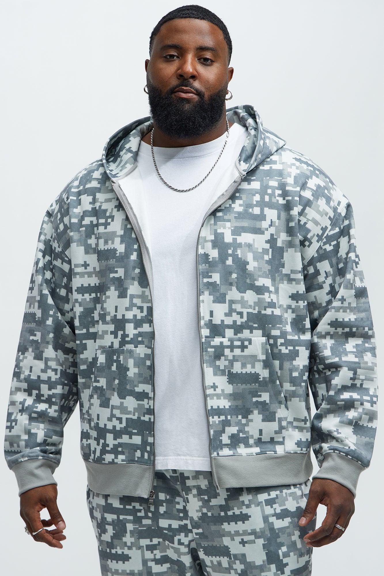 Digi Camo Oversized Zip Up Hoodie - Grey/combo Product Image