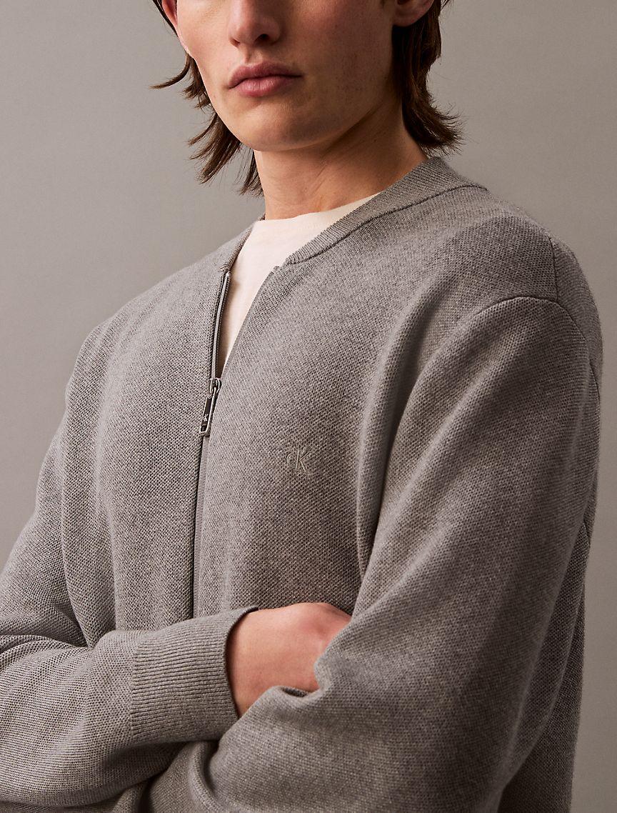 Smooth Cotton Sweater Bomber Jacket Product Image