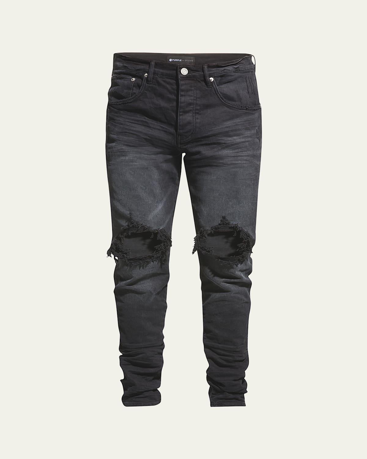Mens P002 Blowout Knees Distressed Slim-Straight Jeans Product Image