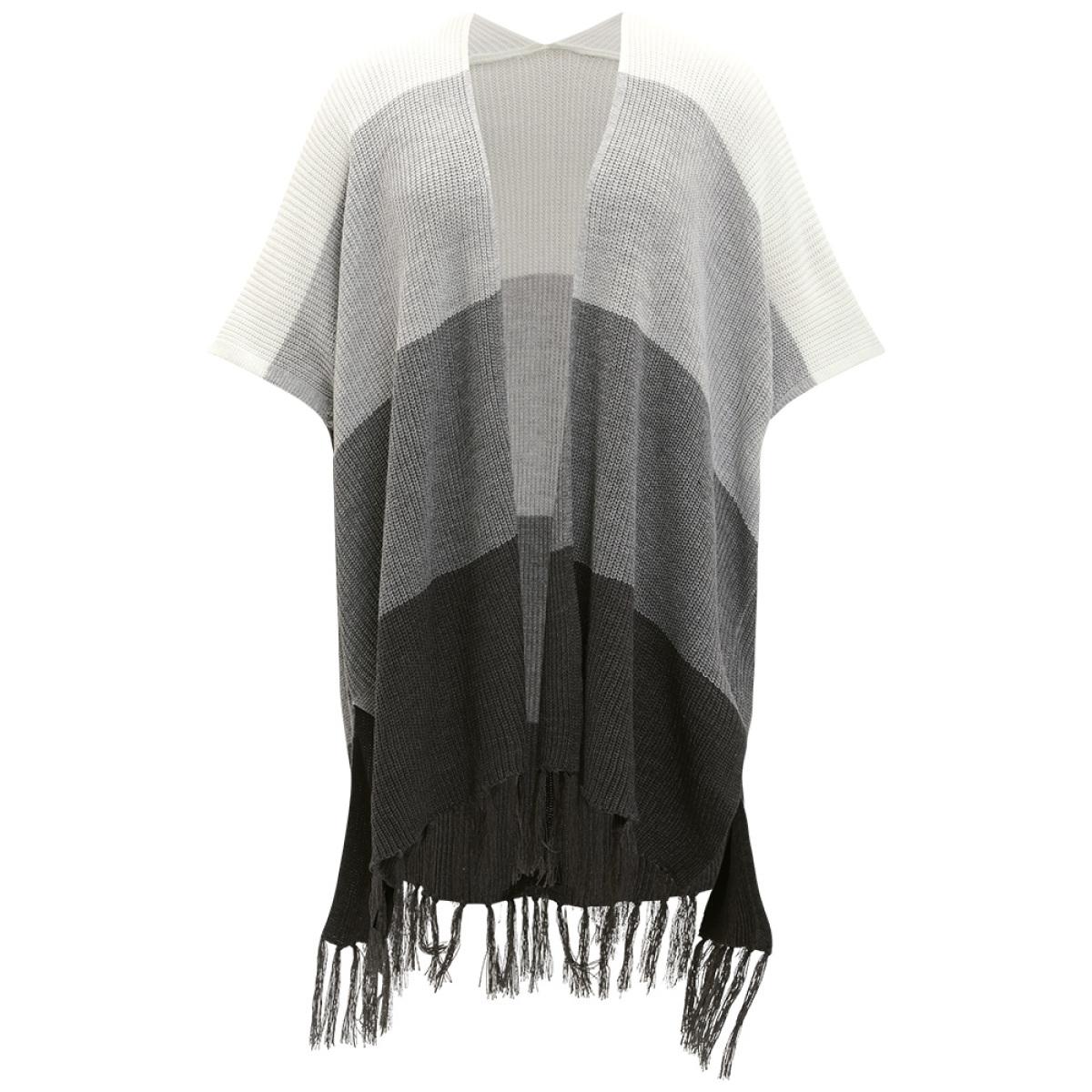 Plus Size Colorblock Fringe Trim Batwing Sleeve Split Side Cardigan Multicolor Women Casual Loose Short sleeve Dailywear Cardigans BloomChic 14-16/1X Product Image