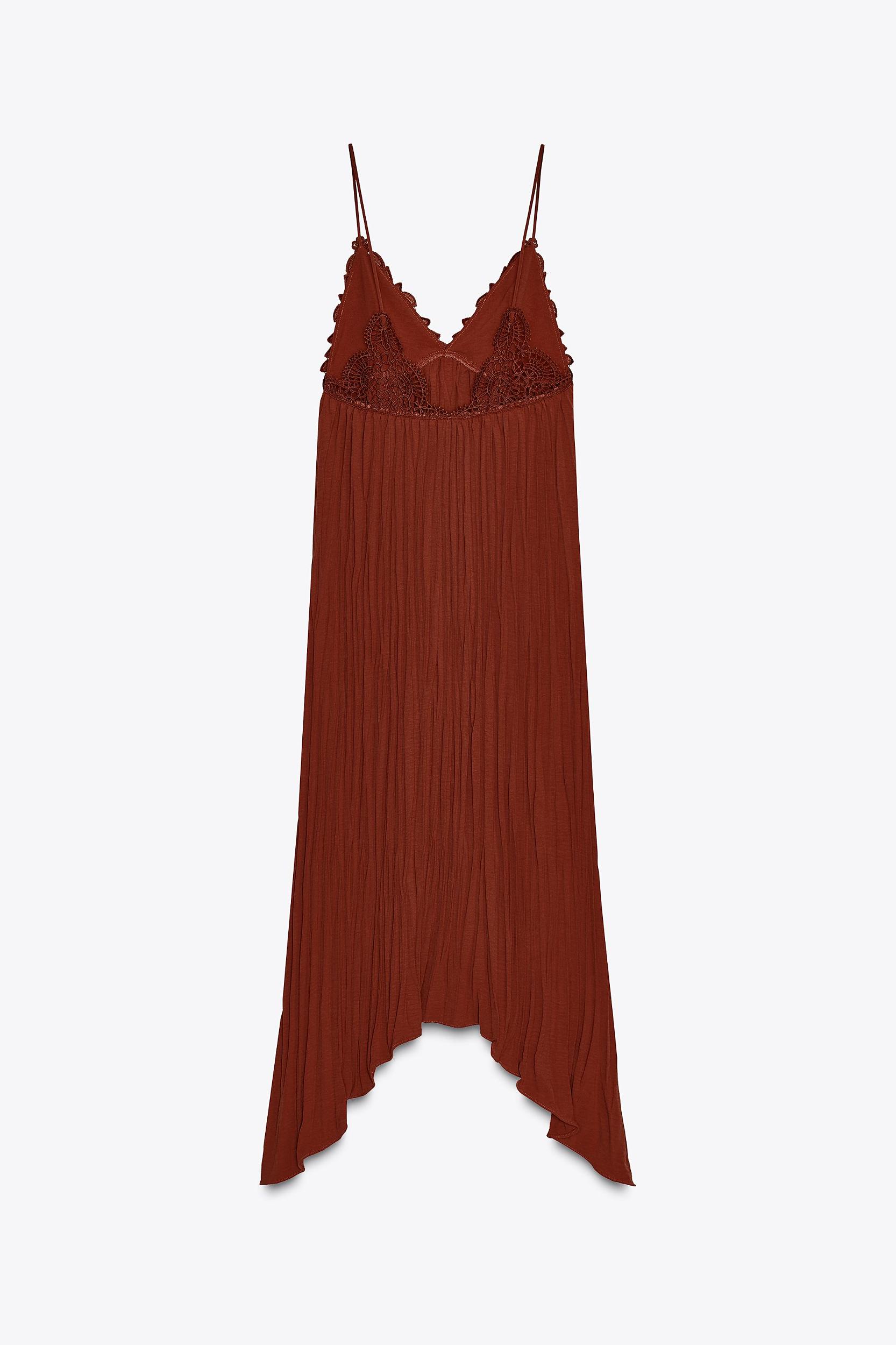 PLEATED LACE MIDI DRESS Product Image