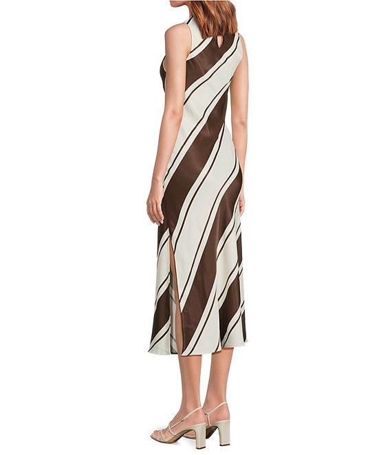 Lucy Paris Davina Stripe Print Crew Neckline Sleeveless Midi Dress Product Image