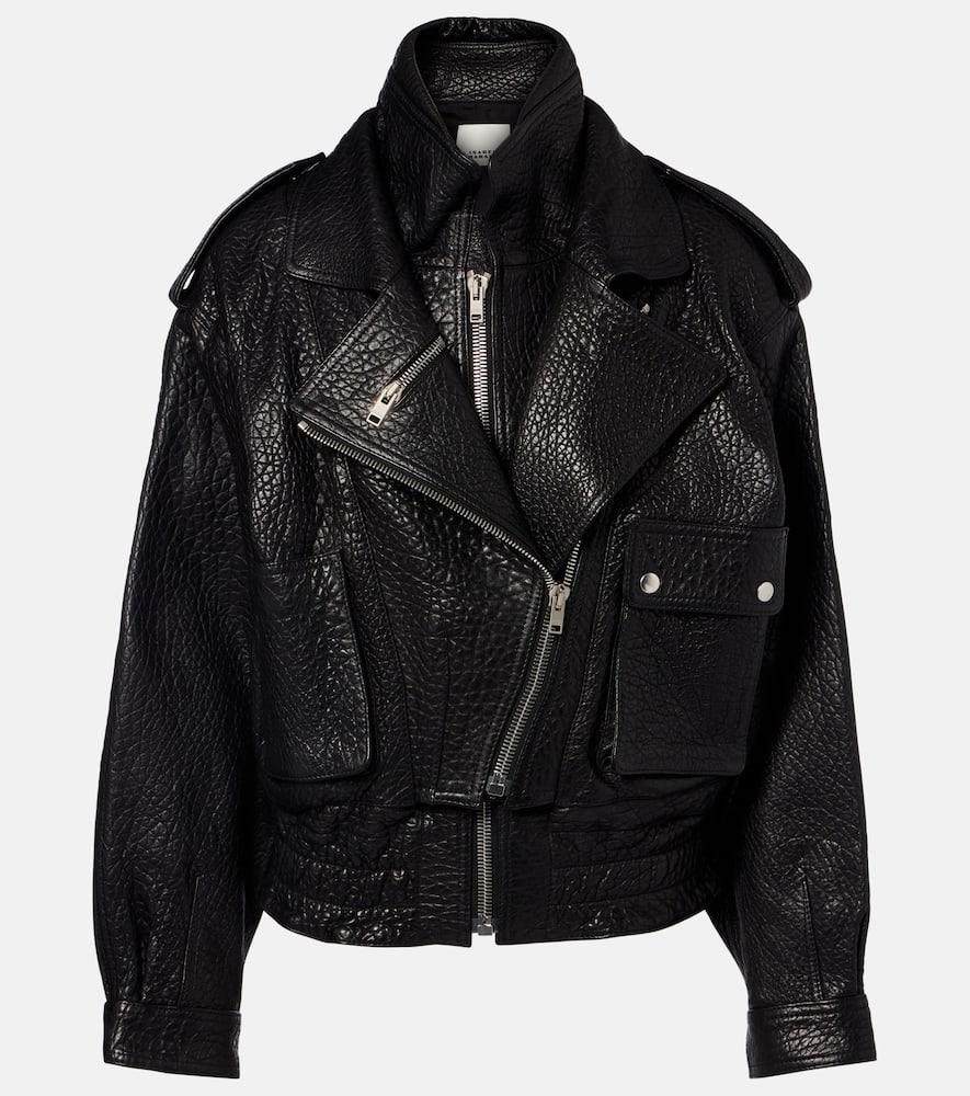ISABEL MARANT Aneli Double-collar Leather Bomber Jacket In Black Product Image