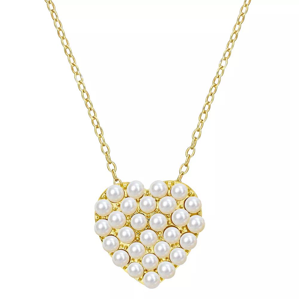 Stella Grace 18k Gold Over Silver Freshwater Cultured Pearl Trendy Heart Pendant Necklace, Women's, Size: 18", Gold Tone Product Image